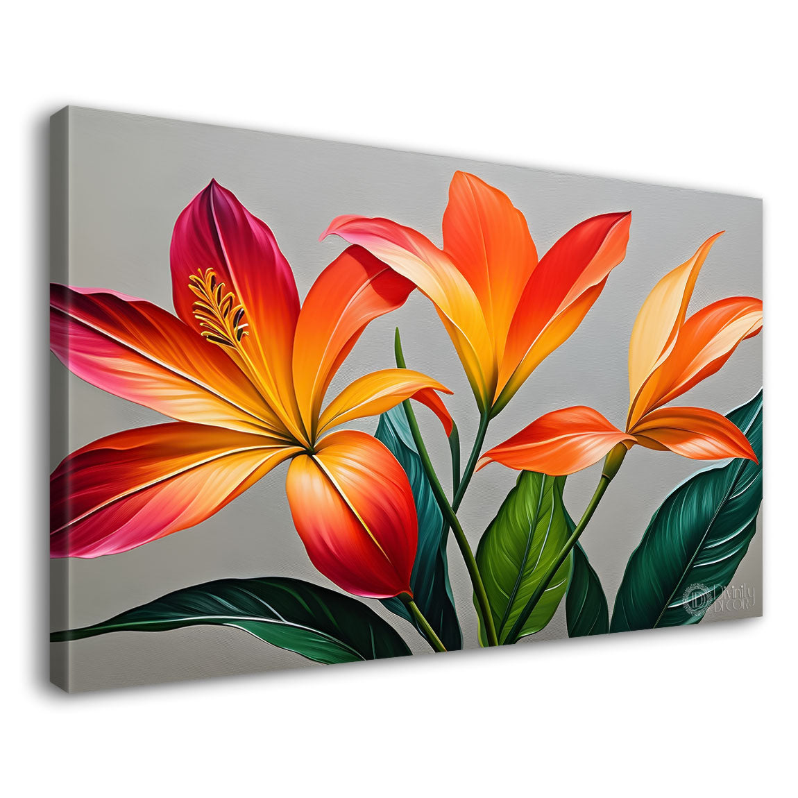 Orange flowers with grey textured background painting- Design - Flower-111
