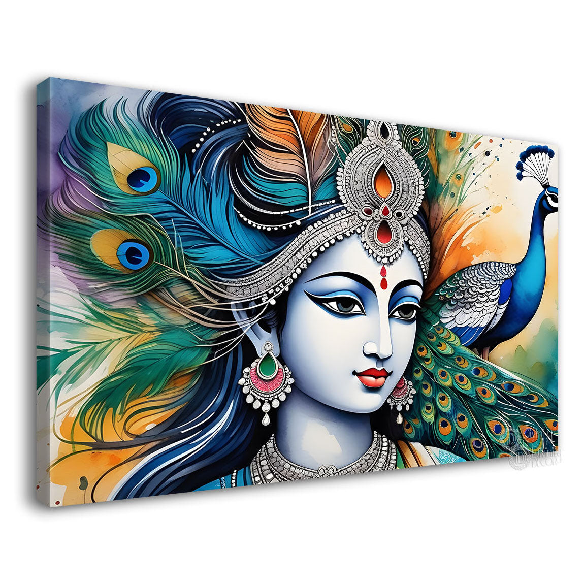 Blue face of Krishna with colorful background painting Canvas Painting - Design - Krishna-112