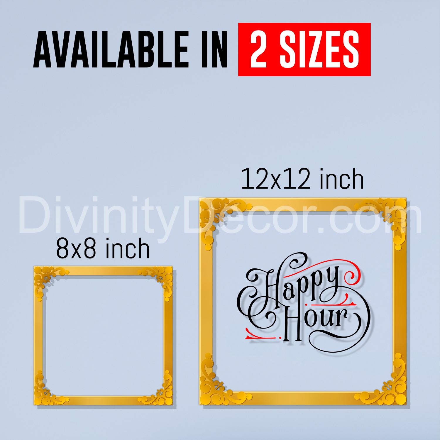 Happy hour Golden Plaque for Gifting, Wall Decor Clear UV print with Golden Border-112
