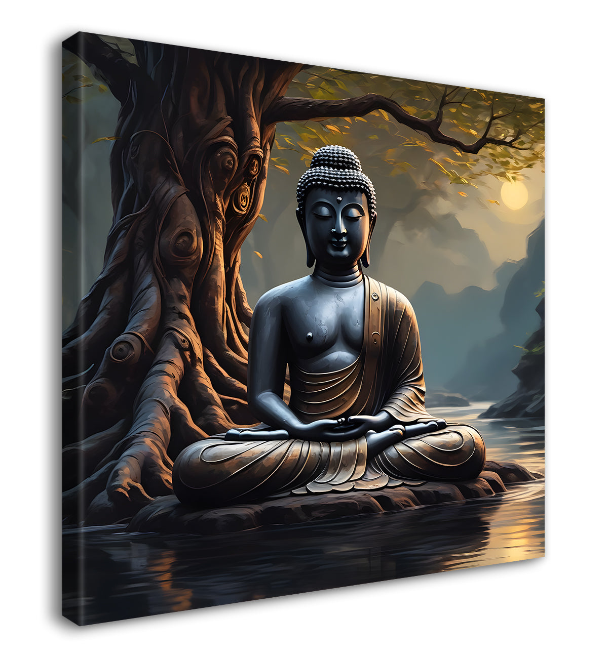 Lord Buddha Sitting under tree sunrise painting 24x24 inch Buddha-S-112