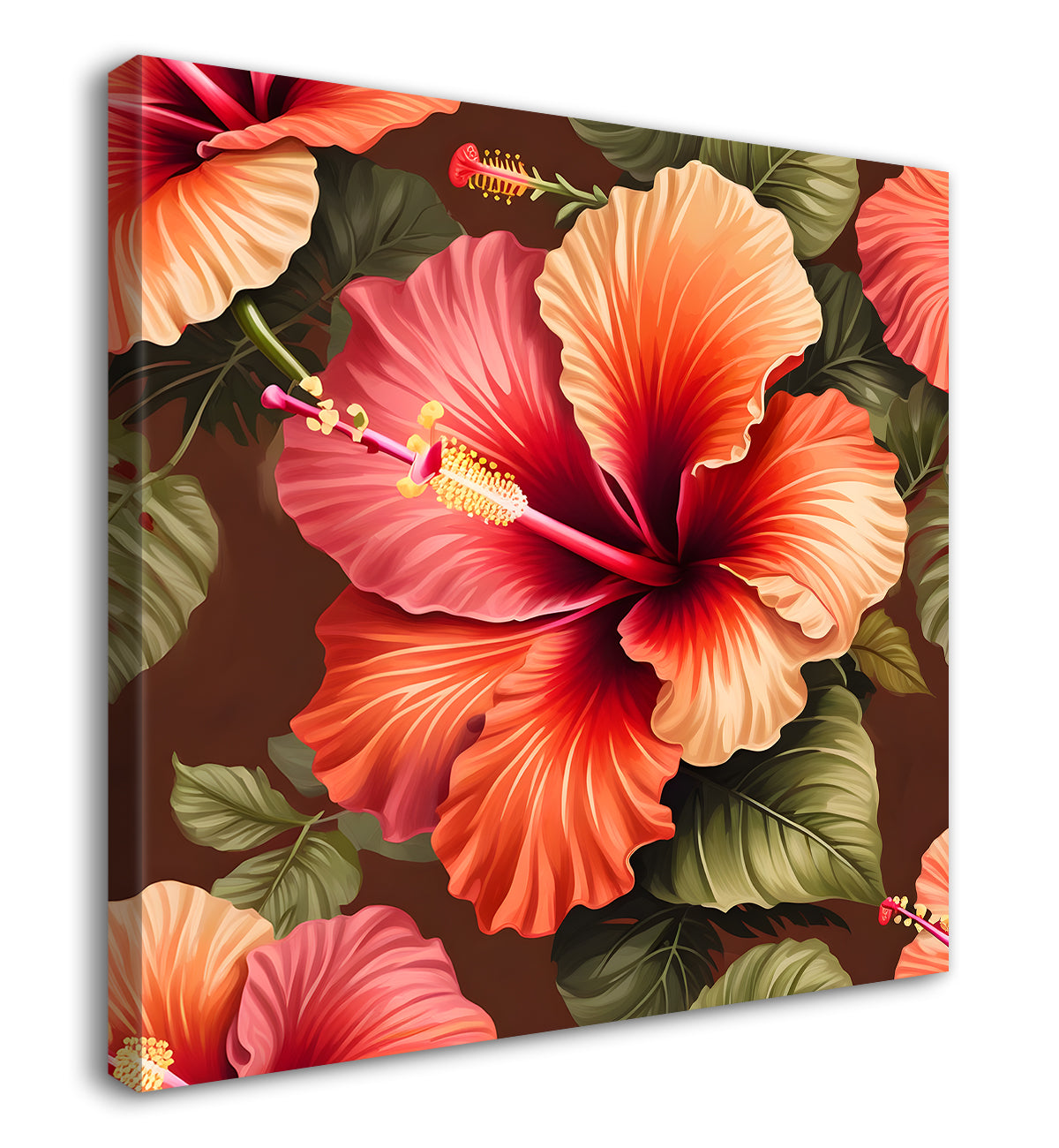 Hibiscus flower in red textured painting - Flower-S-112
