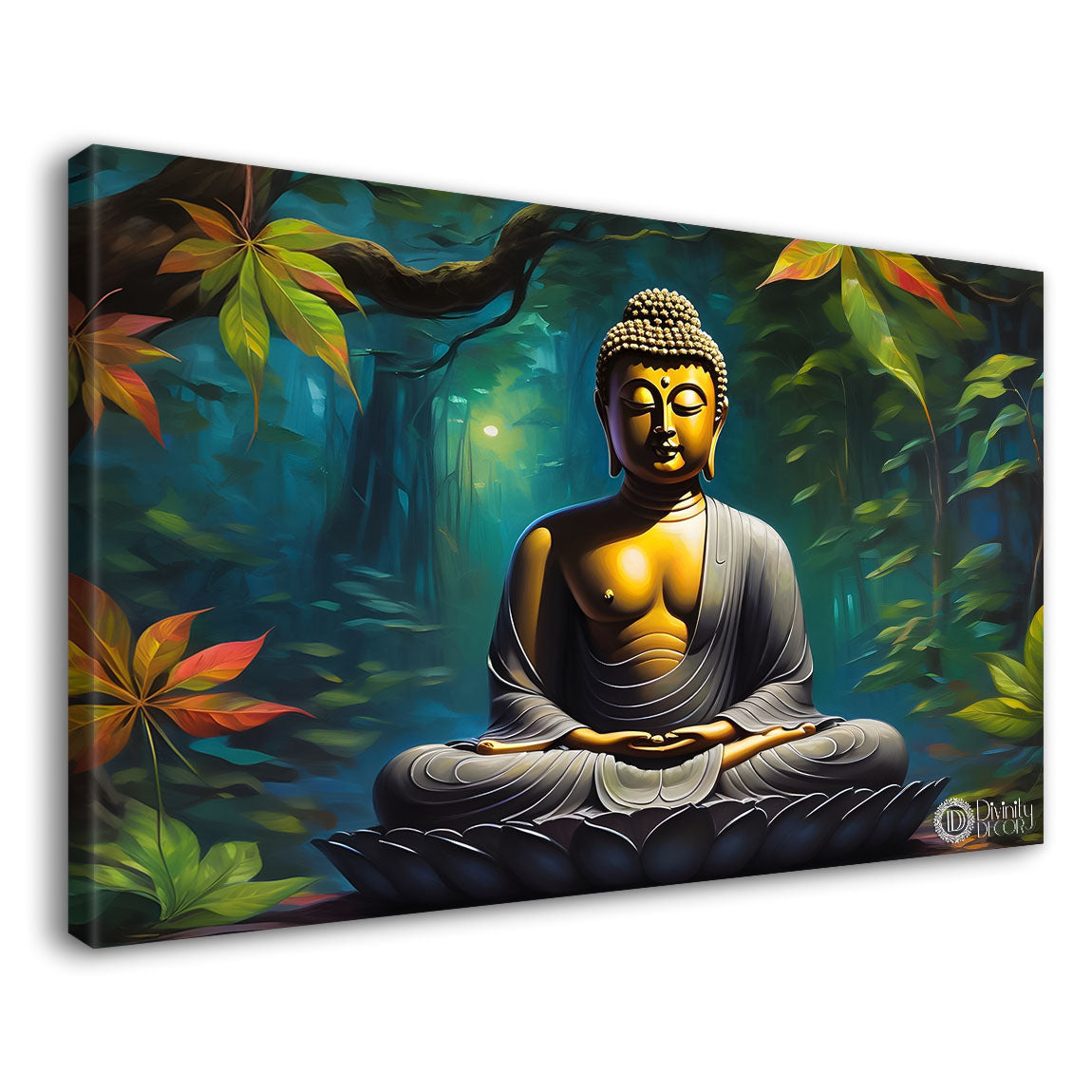 Buddha in sea green background textured painting Canvas Wall Painting - Buddha-112