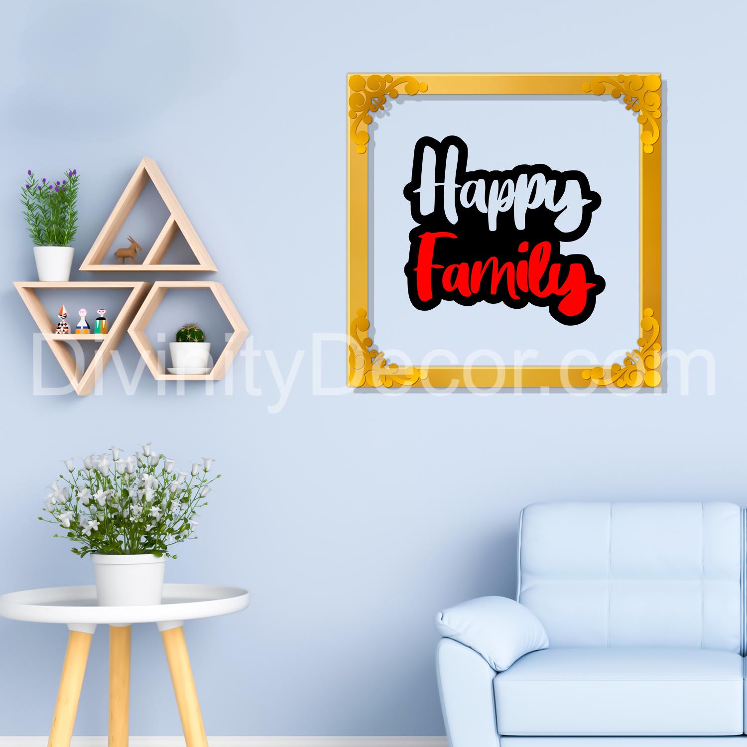 Happy family Golden Plaque for Gifting, Wall Decor Clear UV print with Golden Border-113