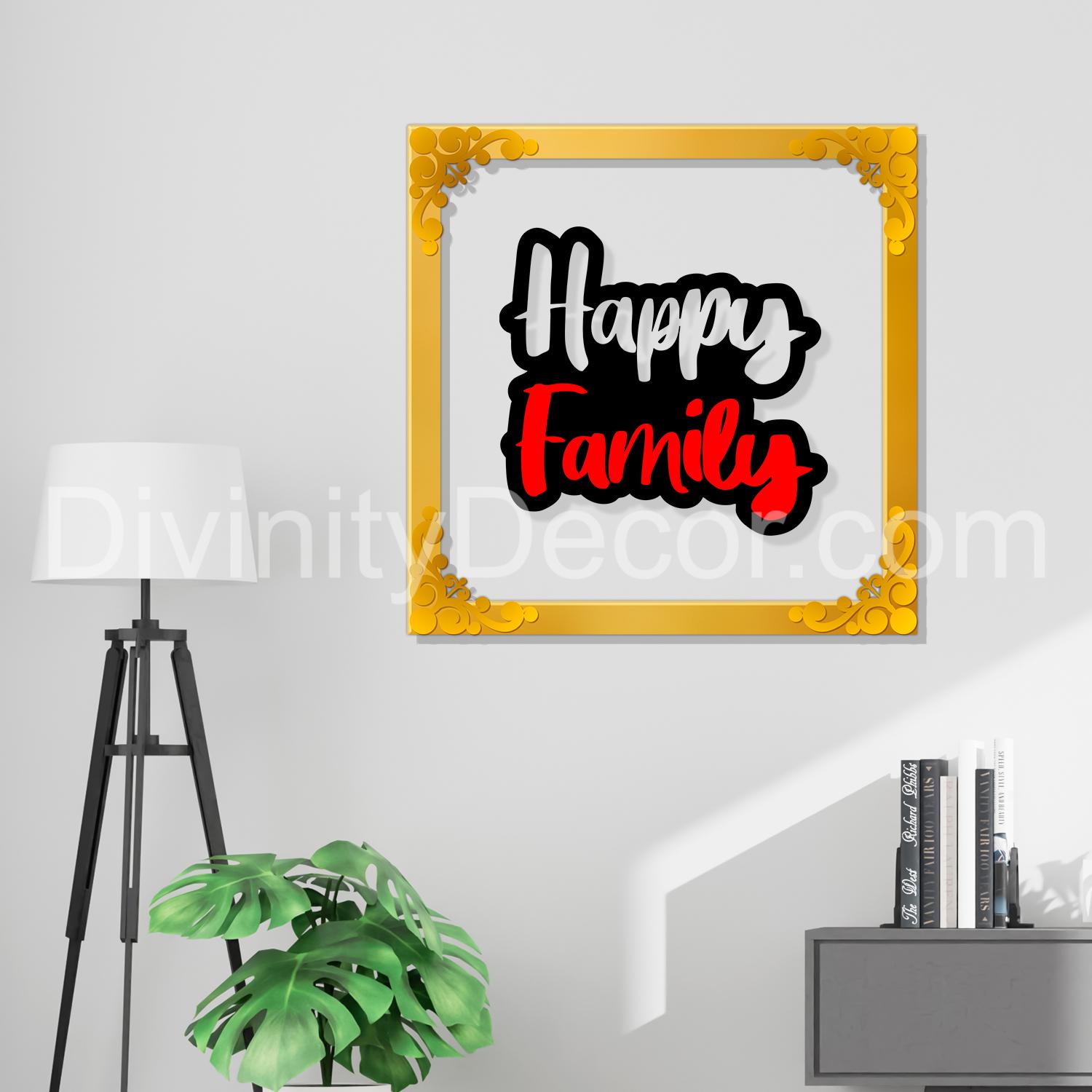 Happy family Golden Plaque for Gifting, Wall Decor Clear UV print with Golden Border-113