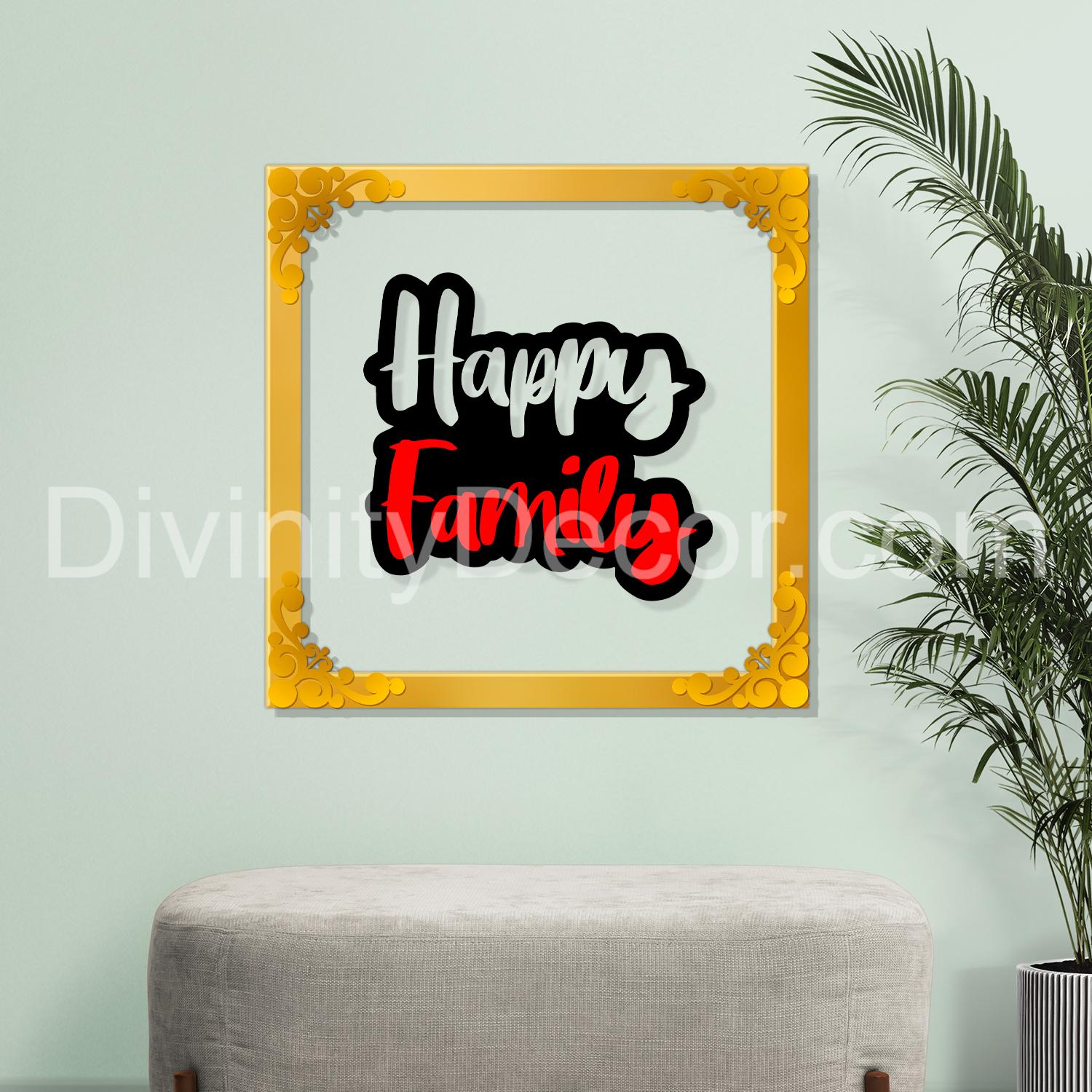 Happy family Golden Plaque for Gifting, Wall Decor Clear UV print with Golden Border-113