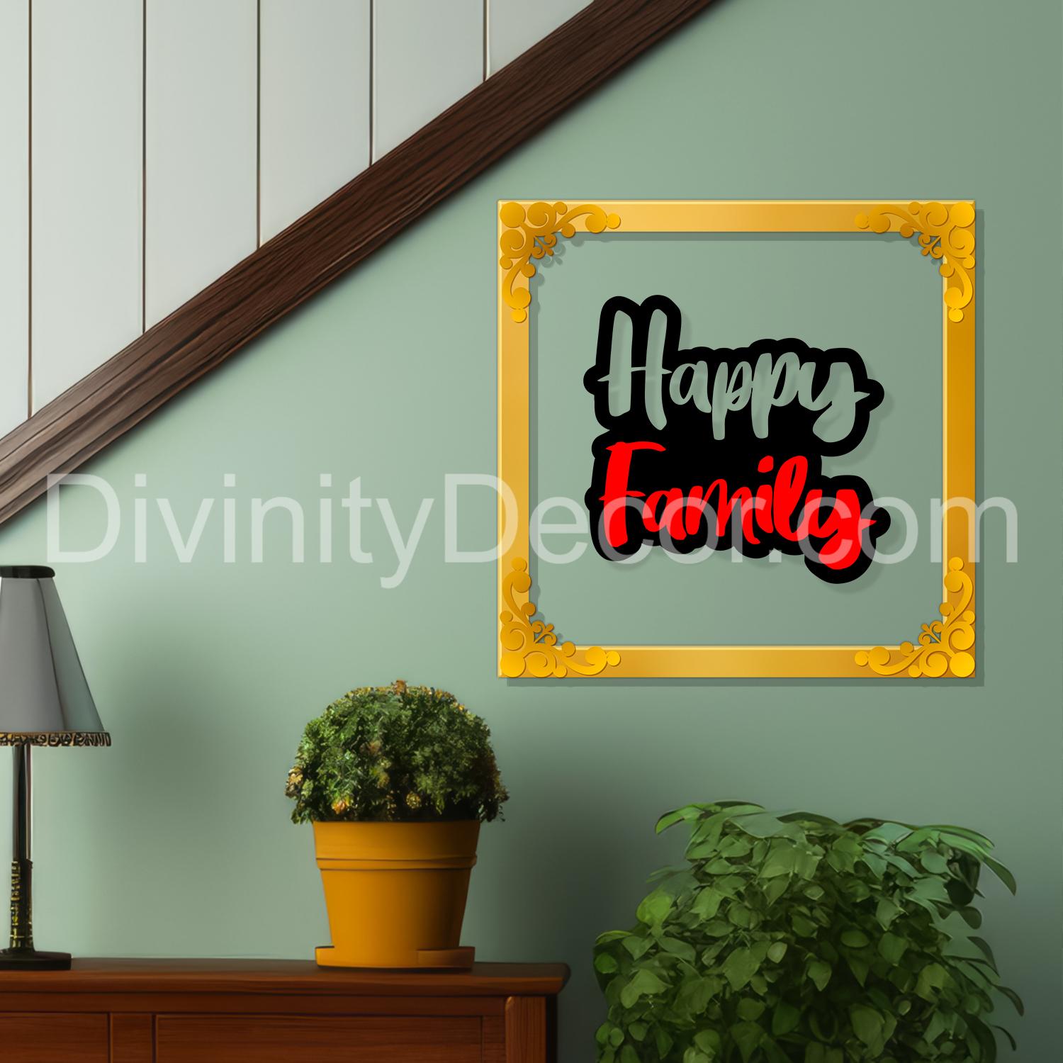 Happy family Golden Plaque for Gifting, Wall Decor Clear UV print with Golden Border-113