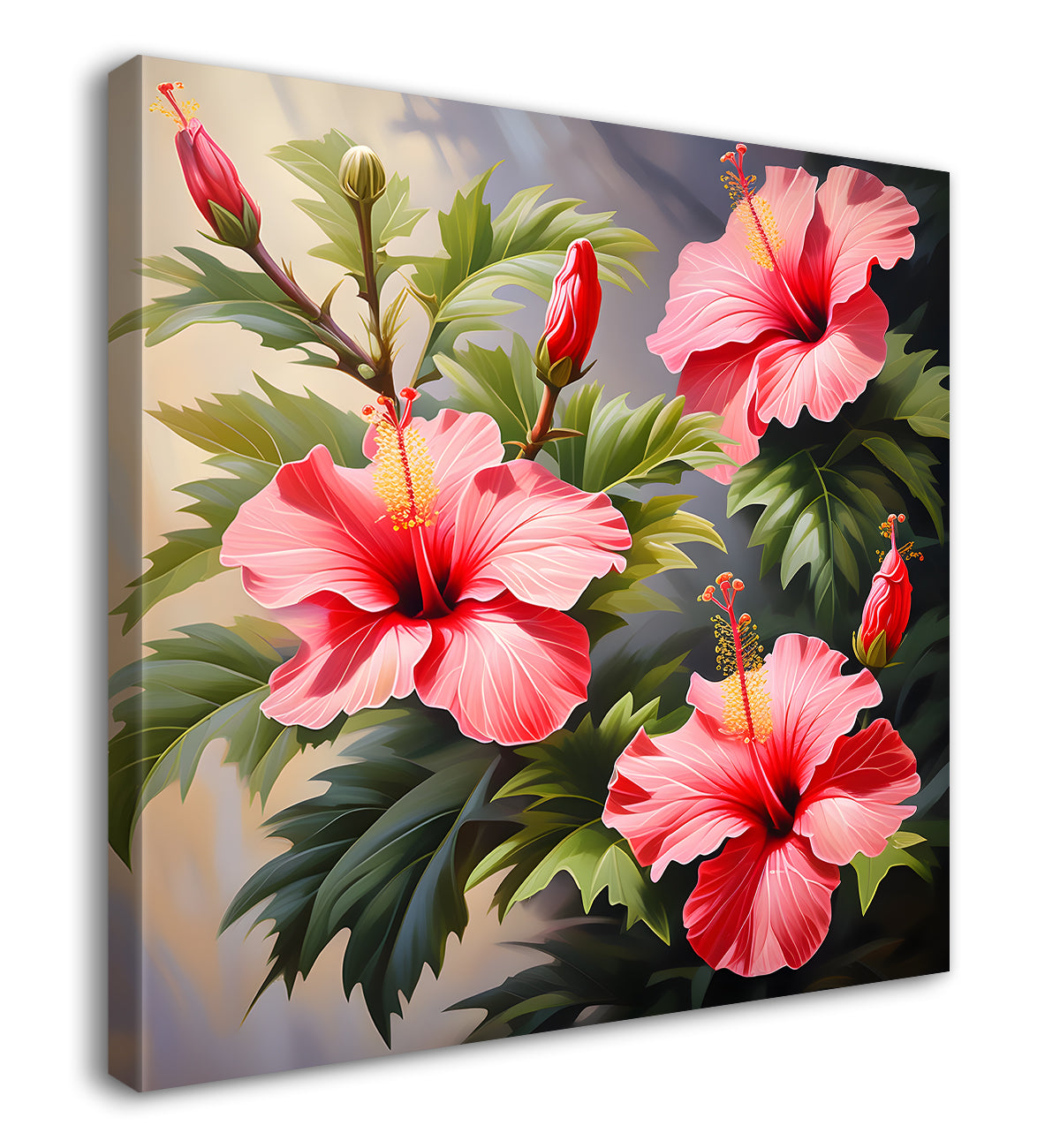Hibiscus flowers in pink textued painting - Flower-S-113
