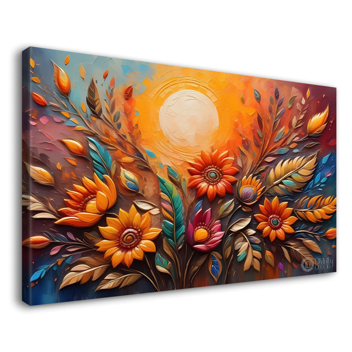 Colorful flowers with sunset textured background painting- Design - Flower-113
