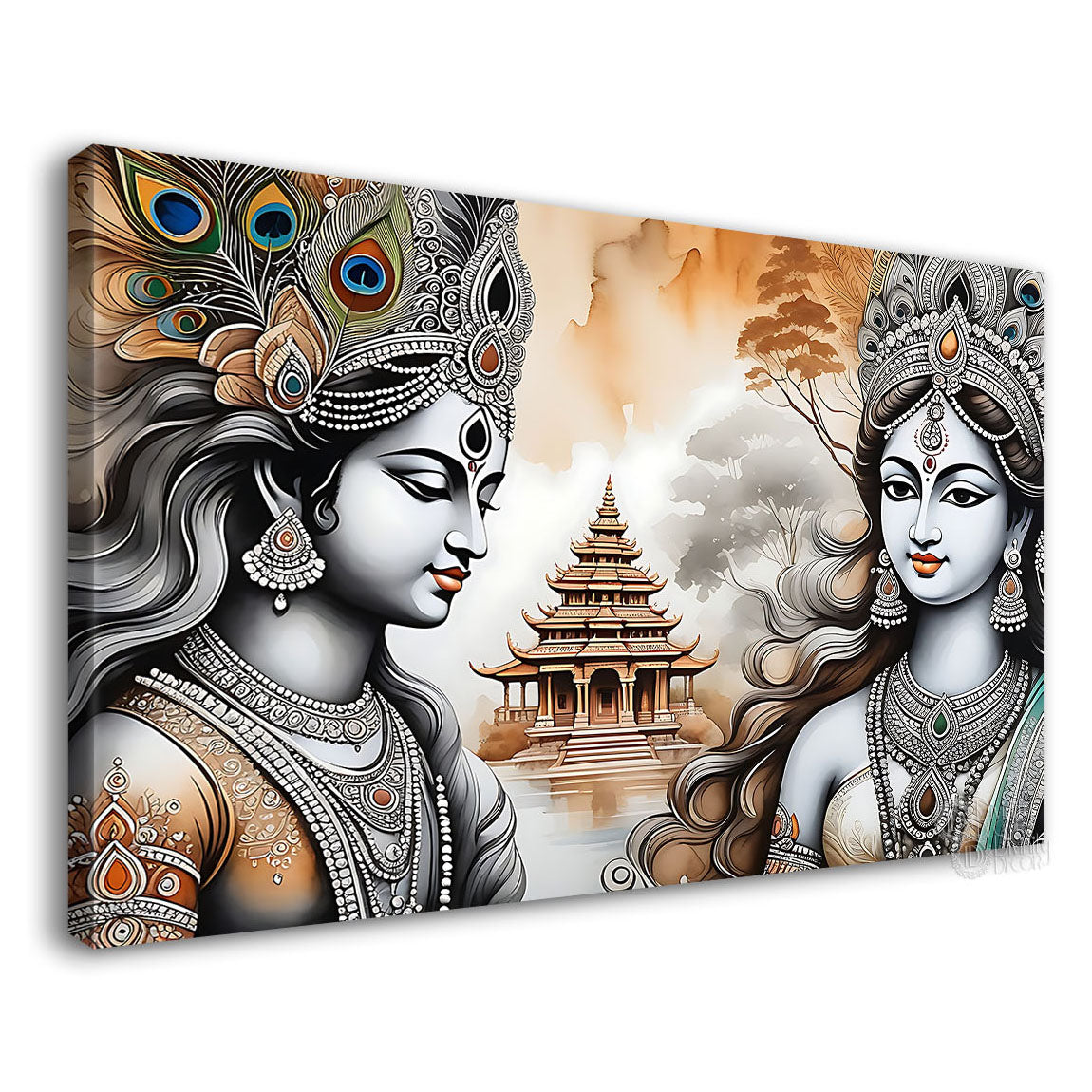 Krishna and Radha with off white background painting Canvas Painting - Design - Krishna-114