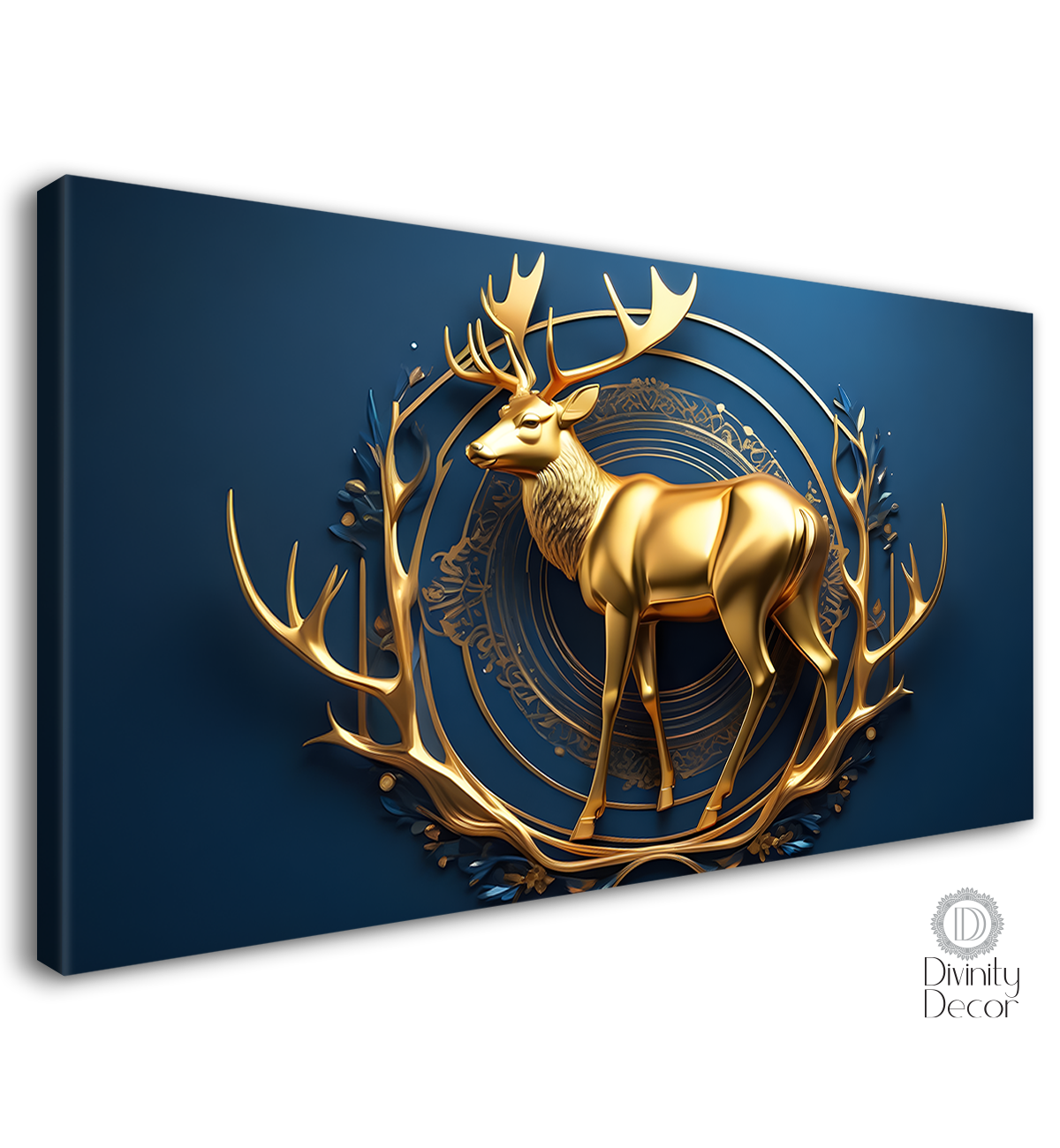Golden deer in dark blue background textured art.- Design - Animal -114