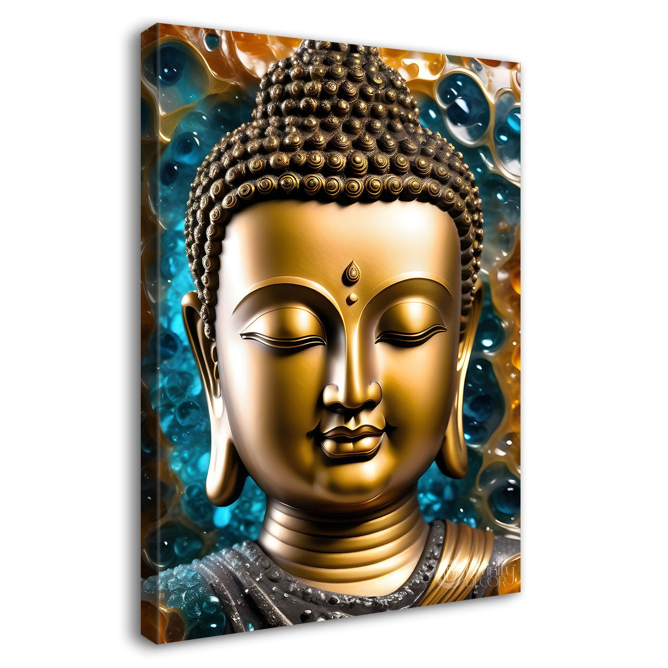 Golden buddha with blue background painting  - Buddha-V-114