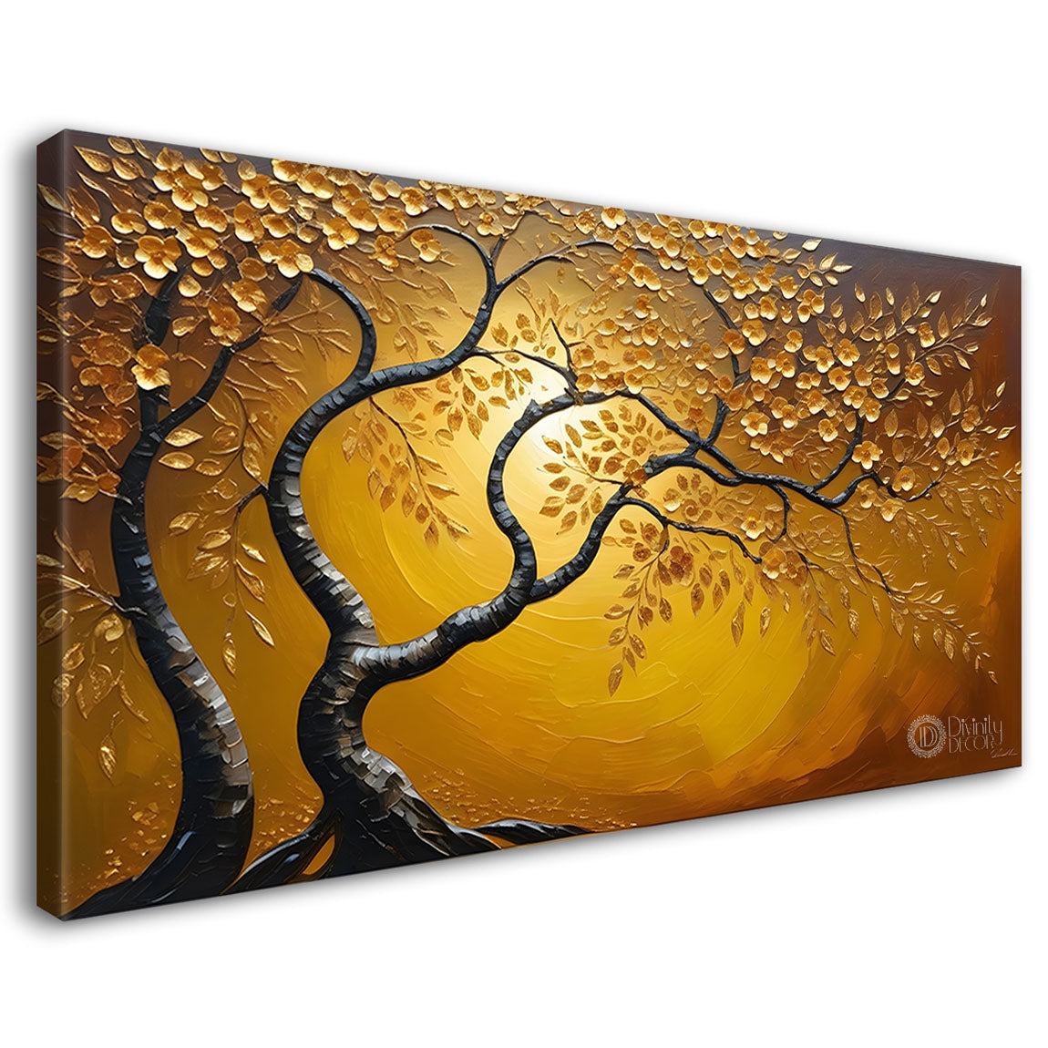 Golden tree in textured background modern art- Design - Tree-114