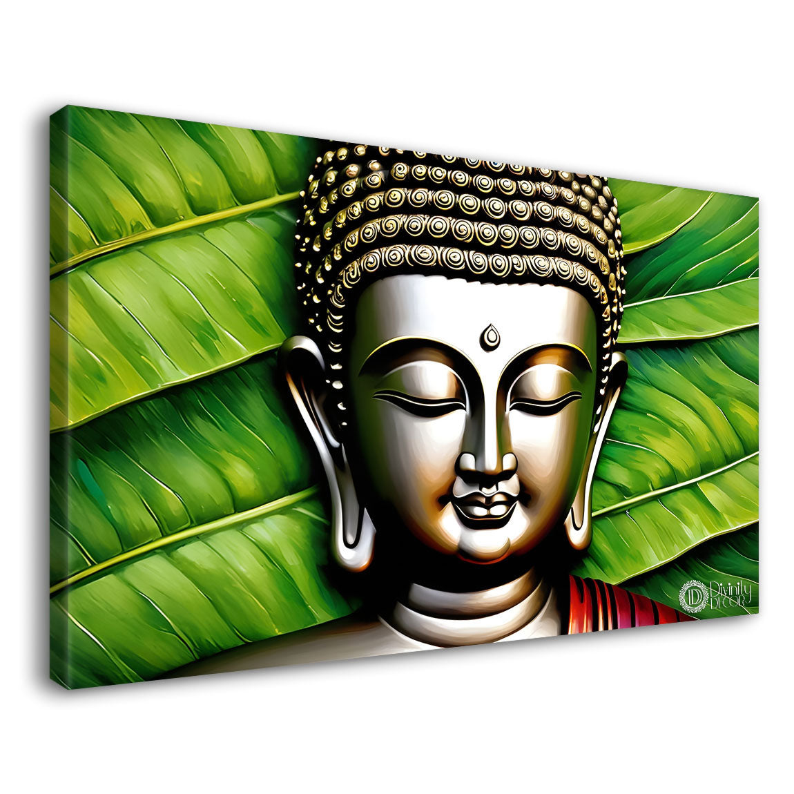 Buddha with leaves background textured painting Canvas Wall Painting - Buddha-114