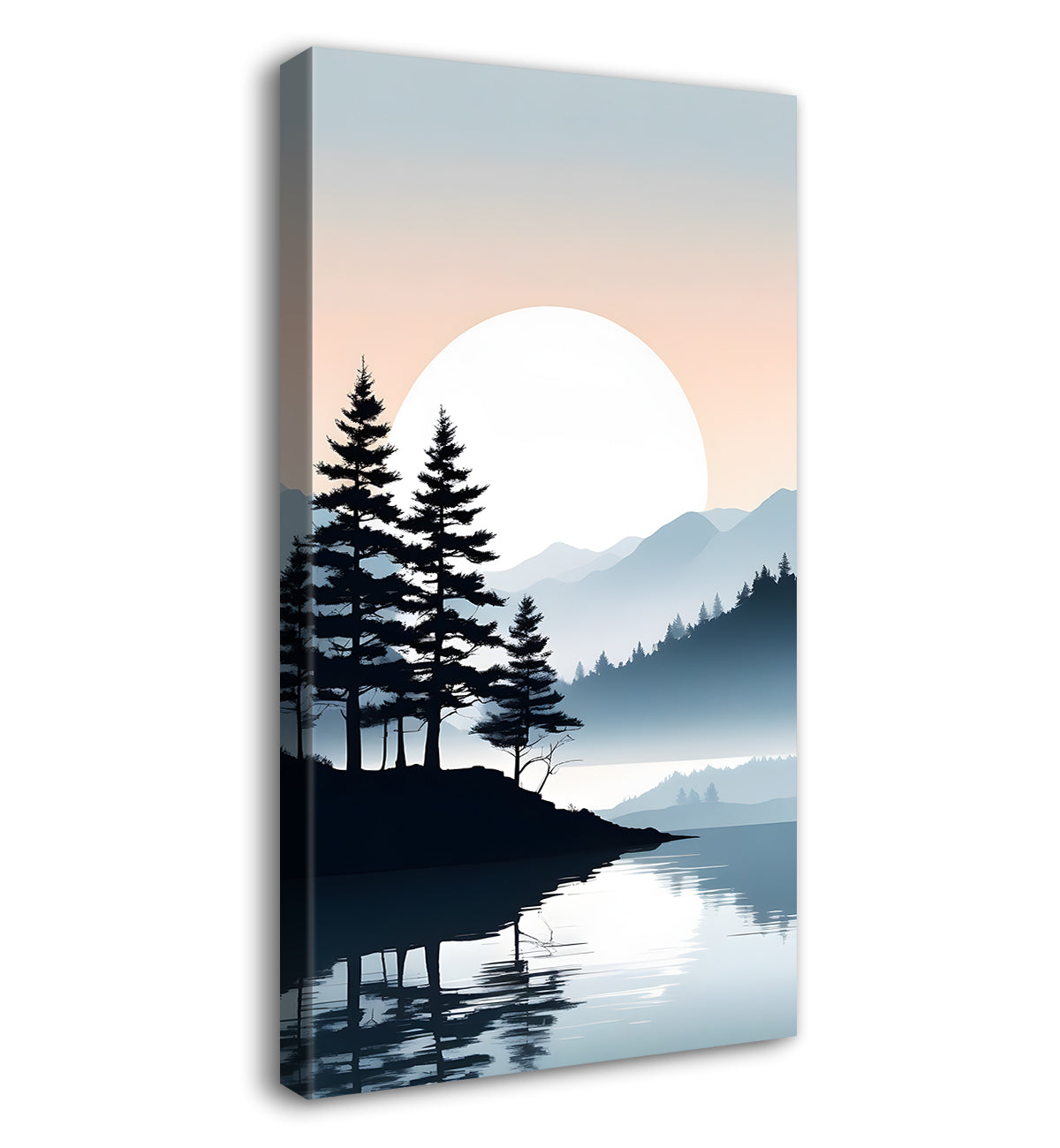 Mountains with river and trees in grey textured water colour painting Canvas Painting - Nature Art -V-114