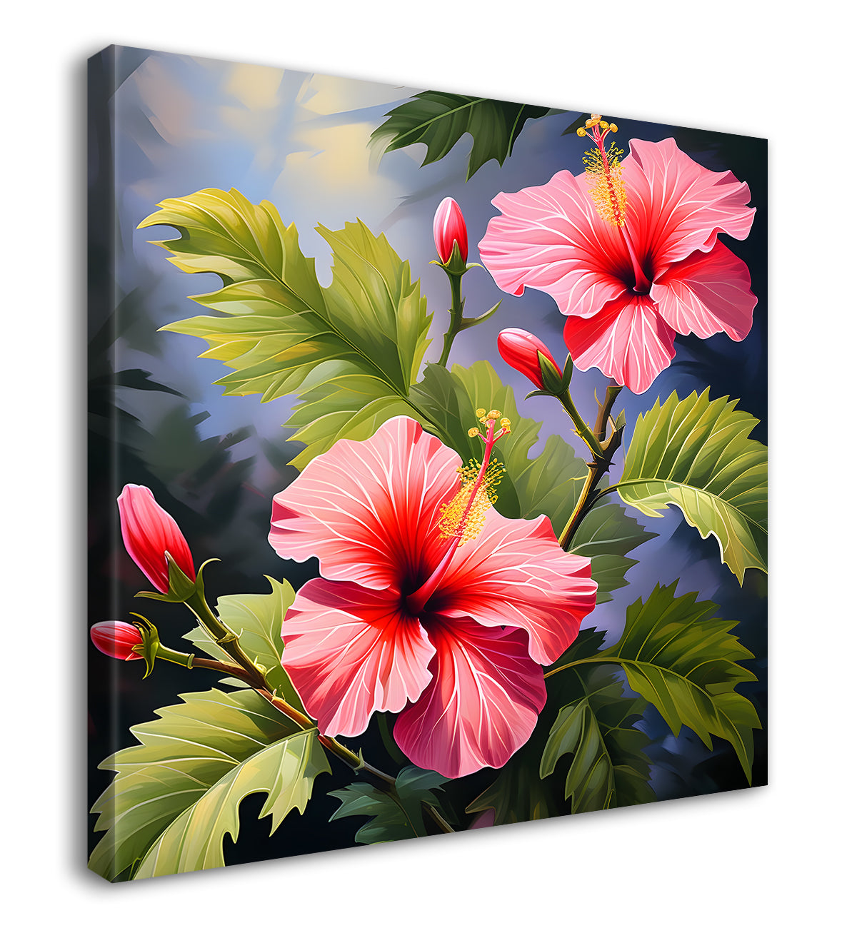 Hibiscus flowers in pink textued painting - Flower-S-114
