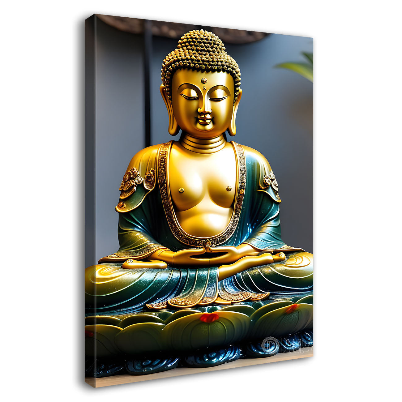 Golden buddha with grey background textured painting  - Buddha-V-115