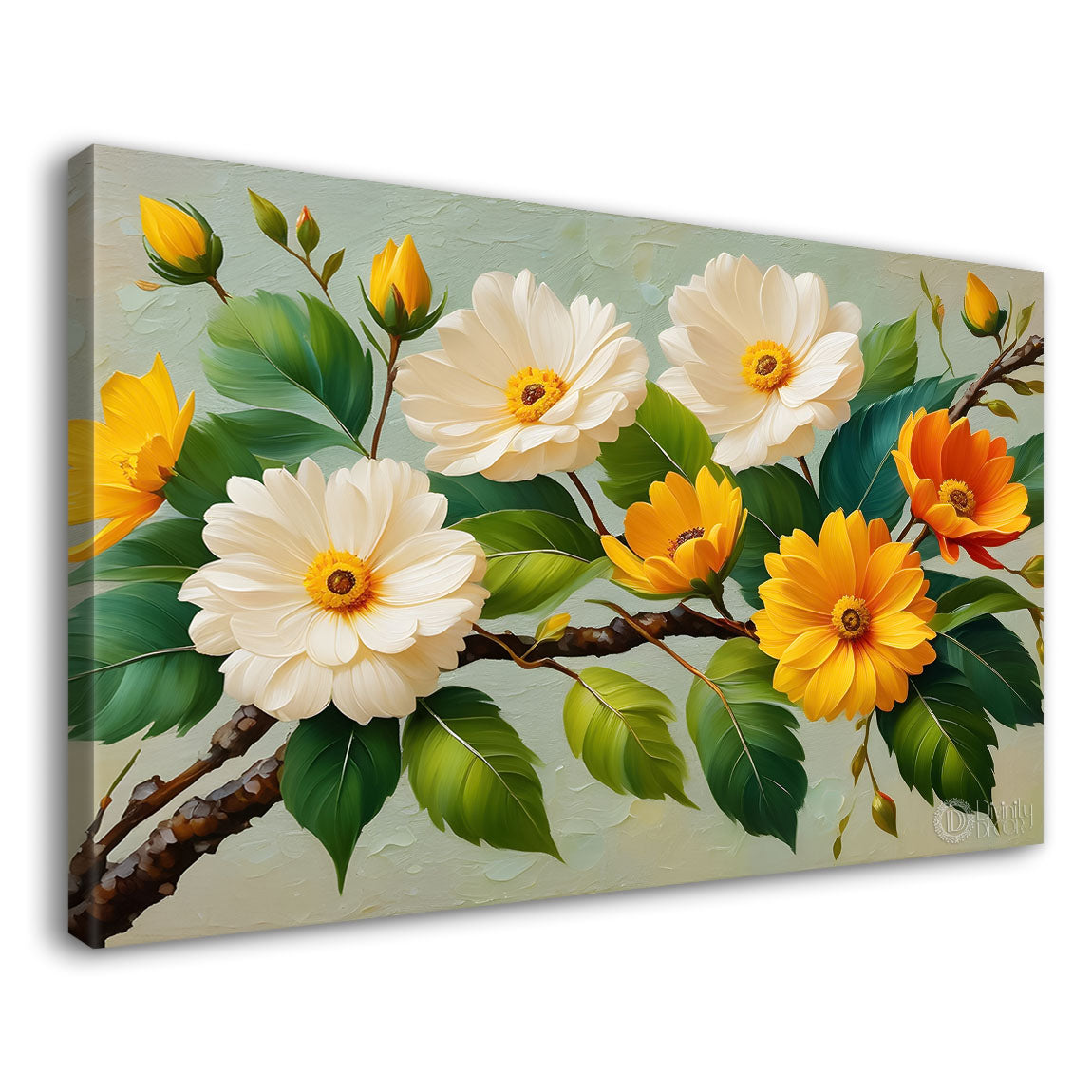 White and yellow flowers with grey textured background painting- Design - Flower-115