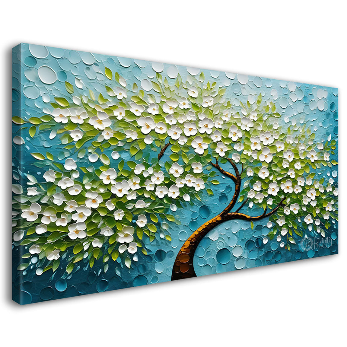 White flower tree in textured background oil painting- Design - Tree-115