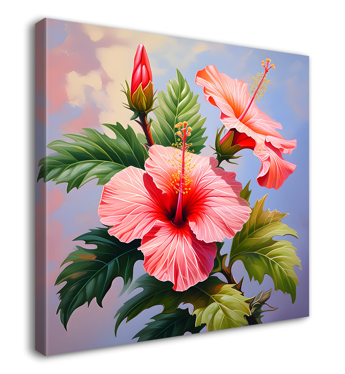 Hibiscus flowers in pink textued painting - Flower-S-115