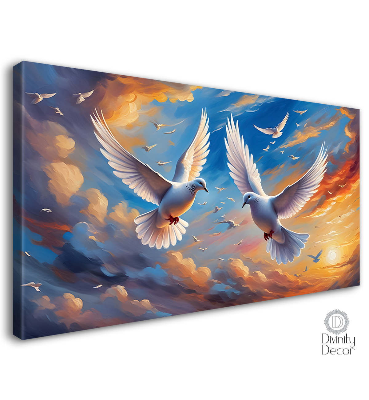 White pigeon flying in the cloudy and colorful sky background art. - Design - Animal - 115