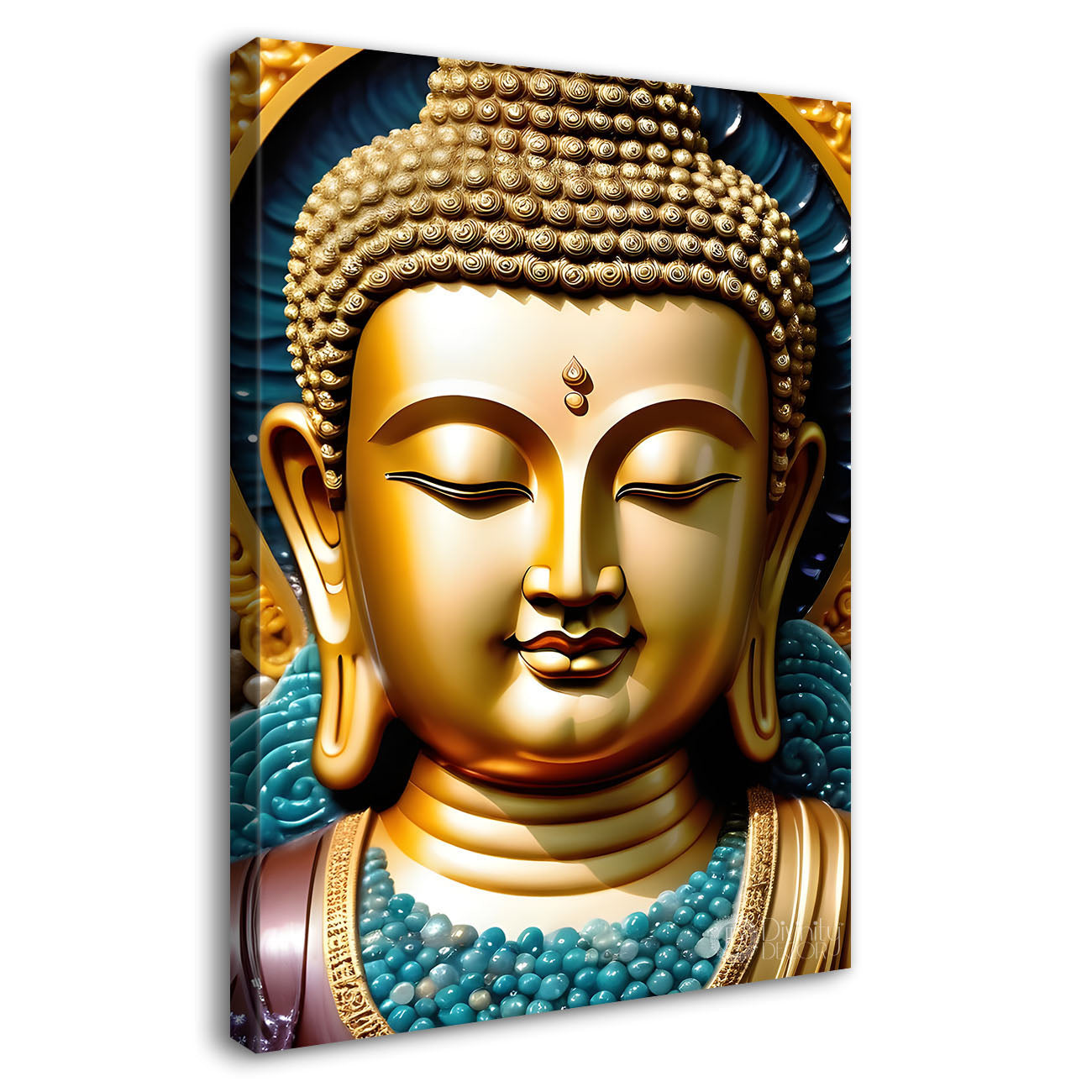 Golden buddha face with dark background  - Buddha-V-116