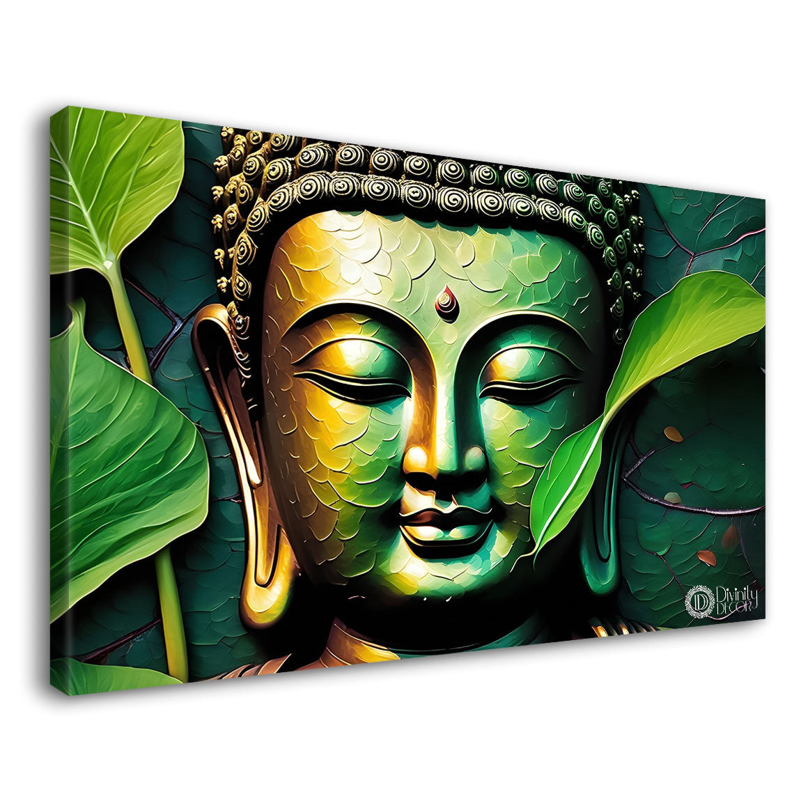 Buddha with leaves background textured painting Canvas Wall Painting - Buddha-116