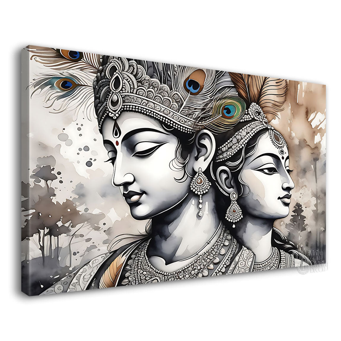 Krishna and Radha with off white background painting Canvas Painting - Design - Krishna-116