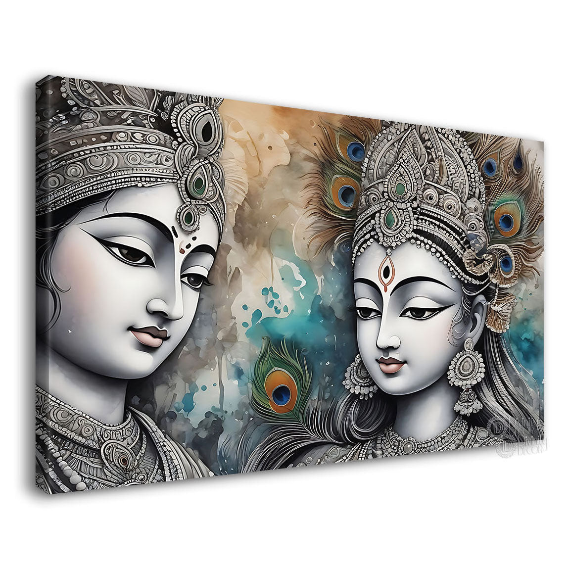 Krishna and Radha with off white background painting Canvas Painting - Design - Krishna-117