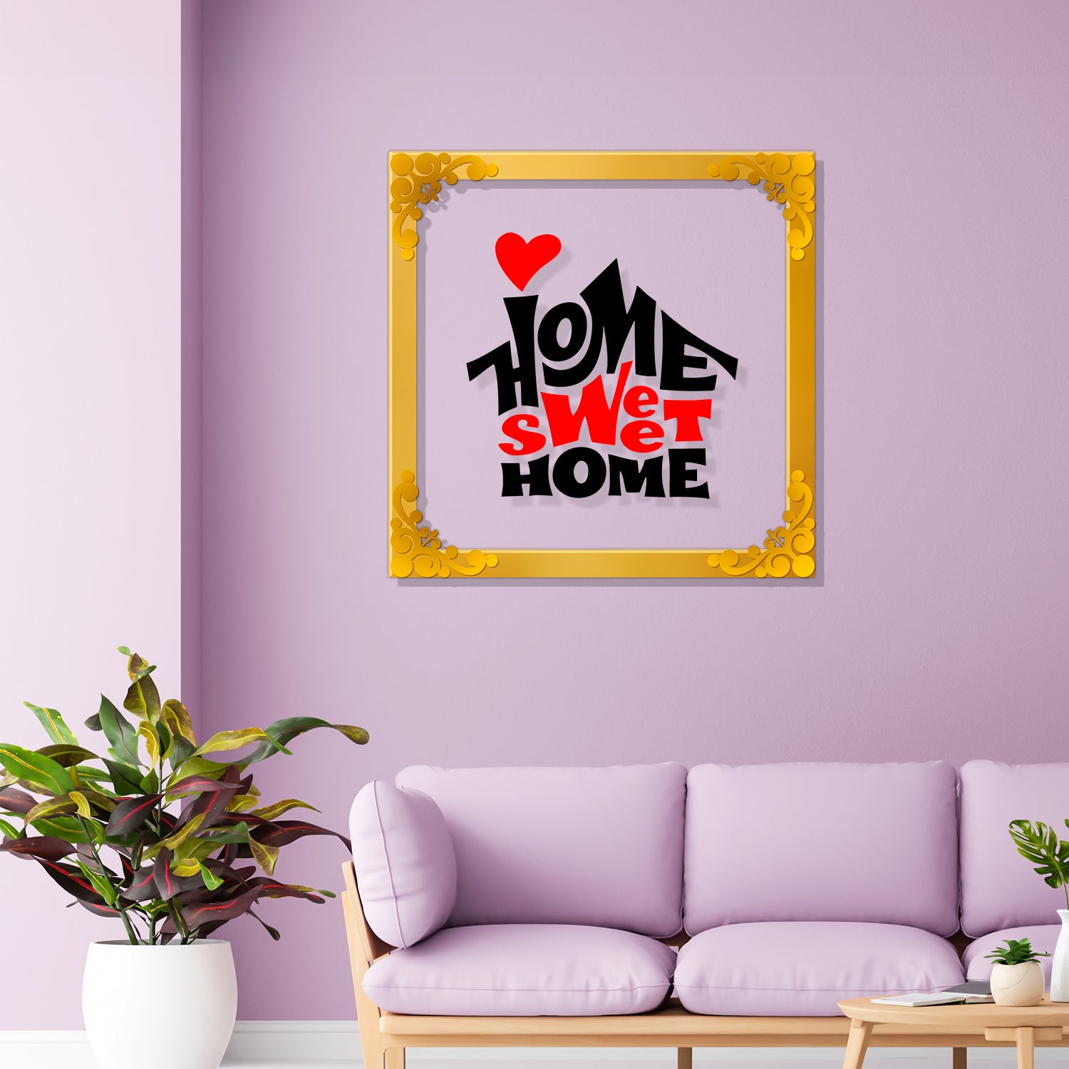 Home sweet home Golden Plaque for Gifting, Wall Decor Clear UV print with Golden Border-117