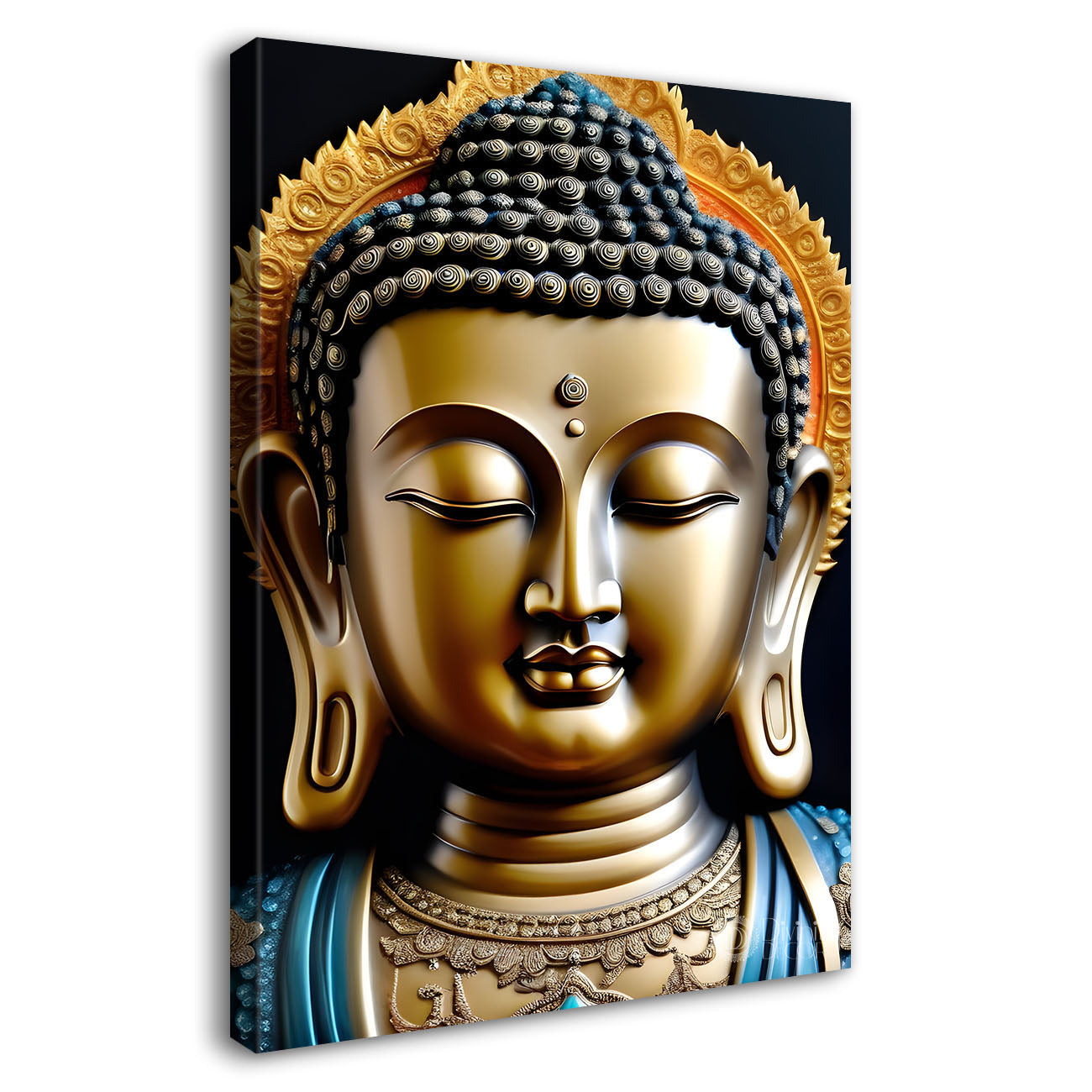 Golden buddha face with dark background  - Buddha-V-117