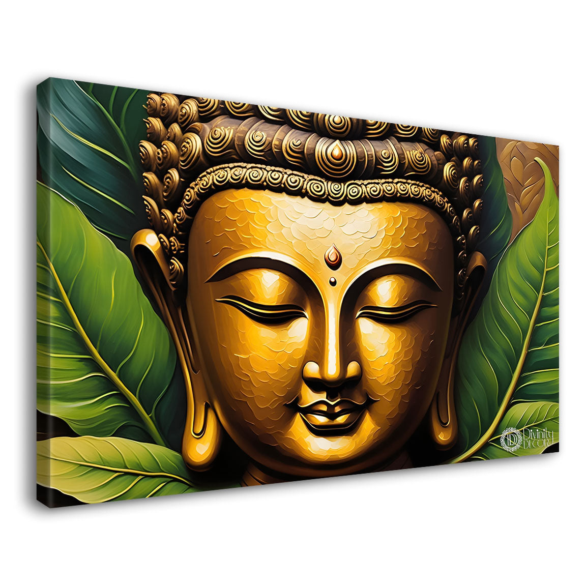 Golden with leaves background textured painting Canvas Wall Painting - Buddha-117