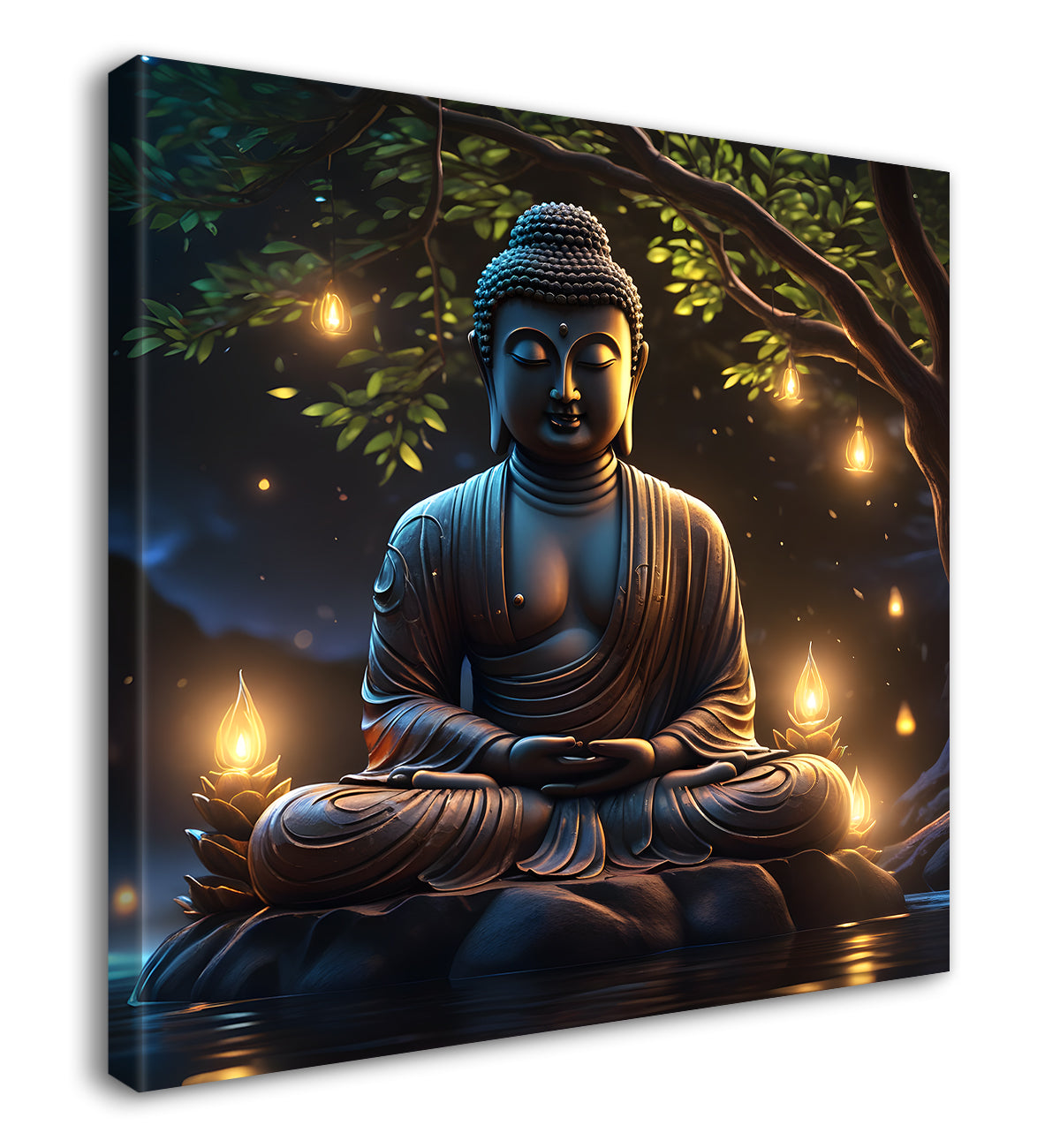 Lord Buddha Sitting under tree sunrise painting 24x24 inch Buddha-S-117
