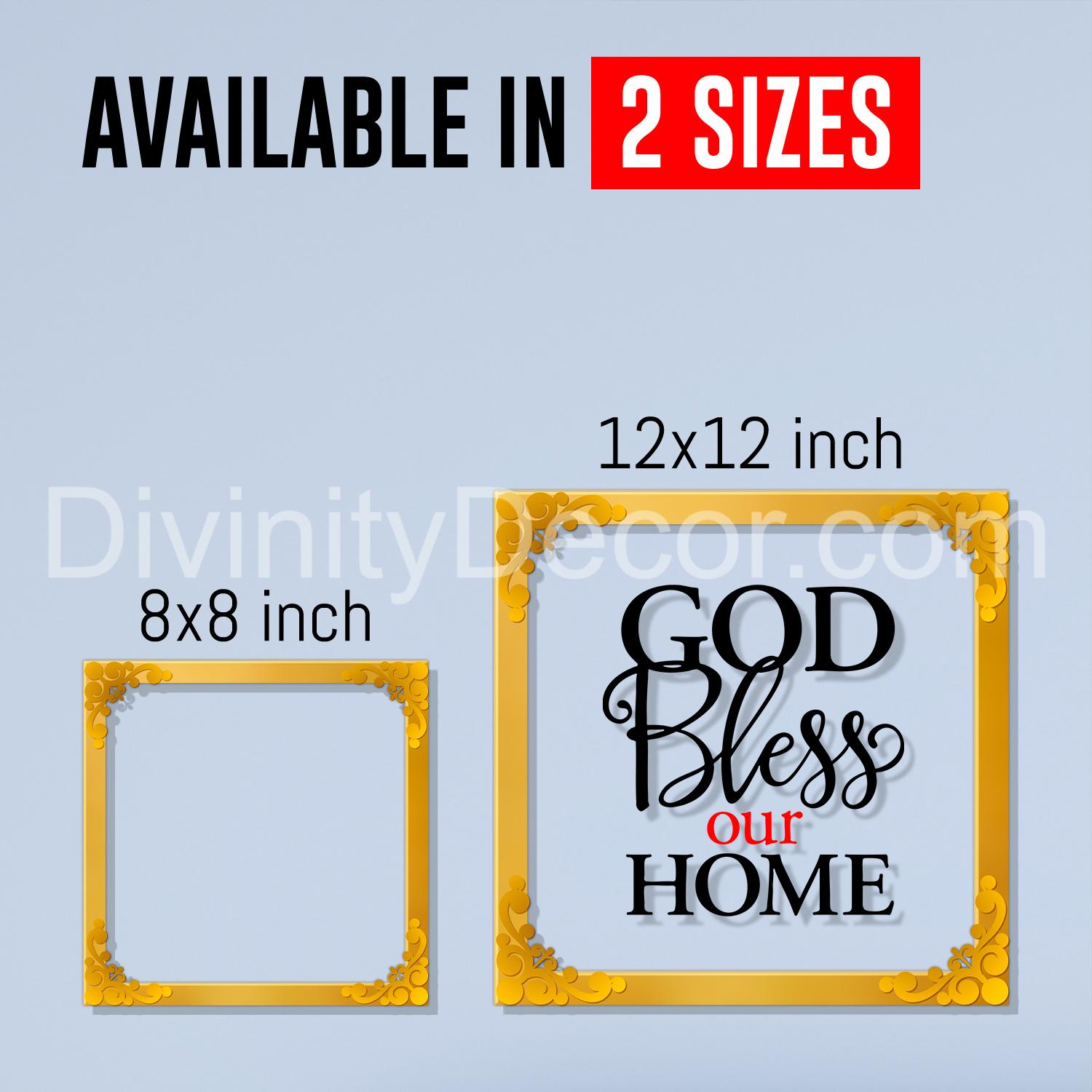 God bless our home Golden Plaque for Gifting, Wall Decor Clear UV print with Golden Border-118