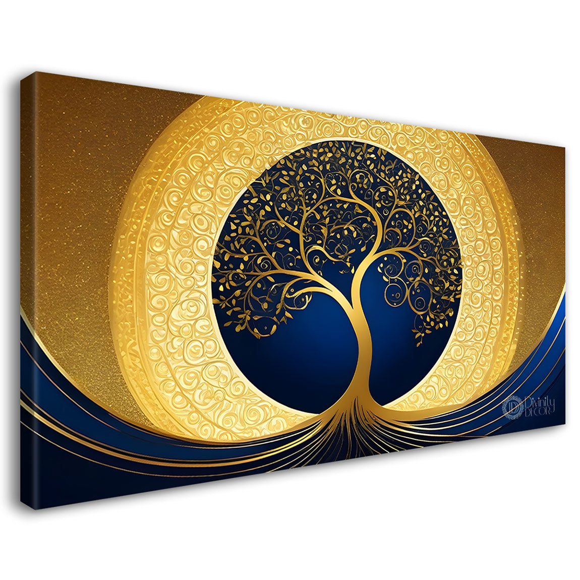 Golden tree in dark blue textured background modern art- Design - Tree-118
