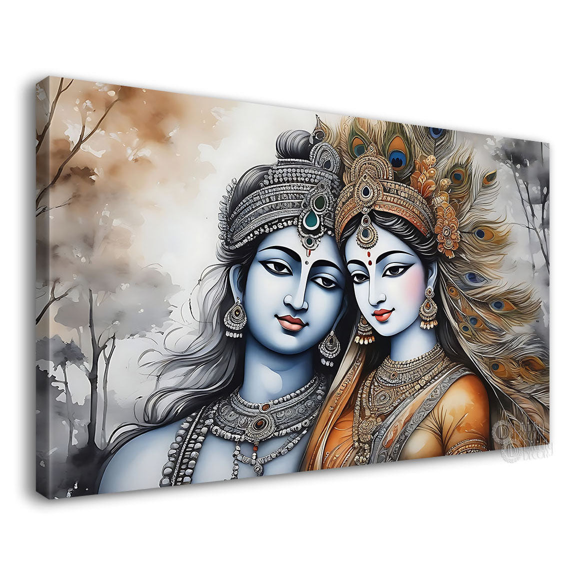 Krishna and Radha with off white background painting Canvas Painting - Design - Krishna-119