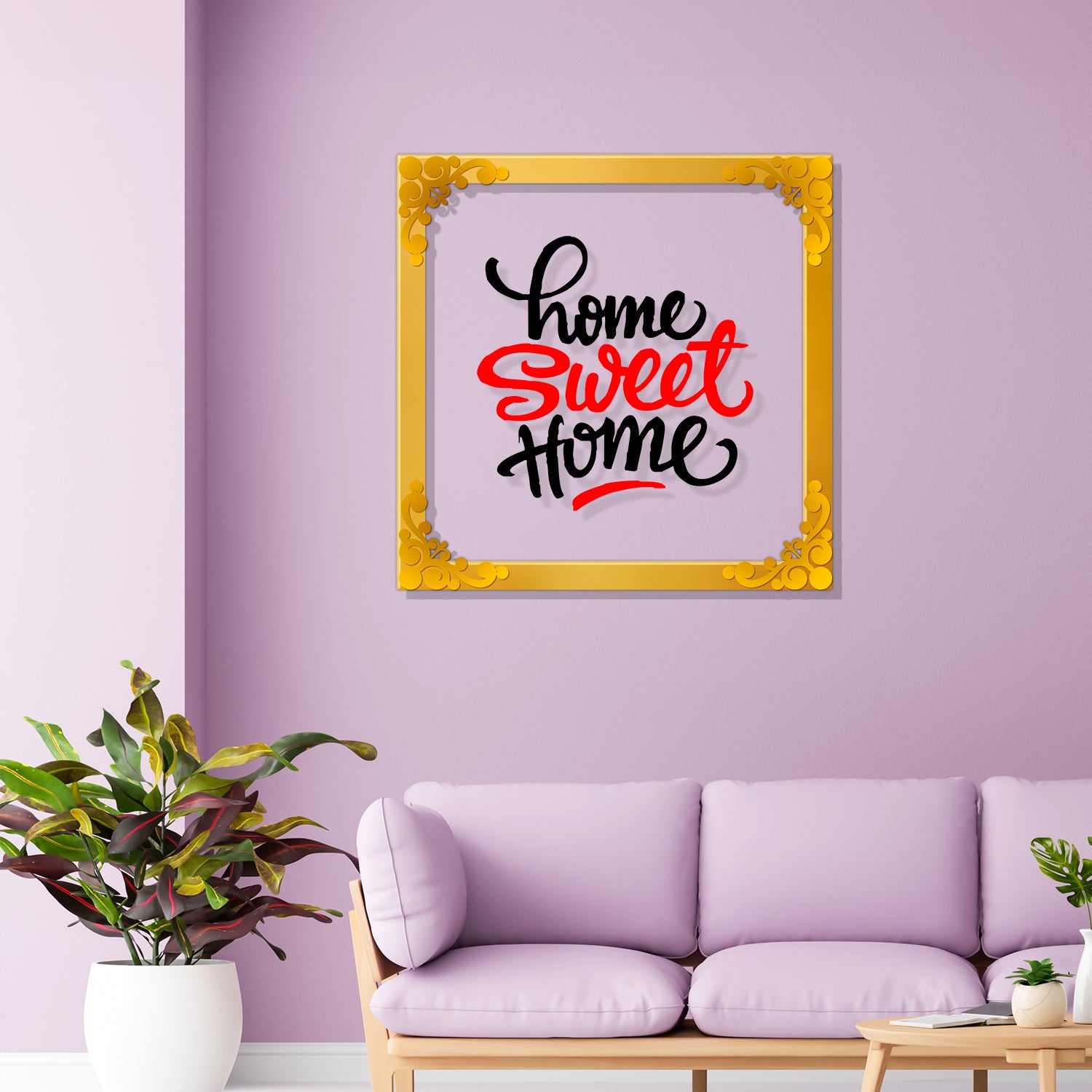 Home sweet home Golden Plaque for Gifting, Wall Decor Clear UV print with Golden Border-119