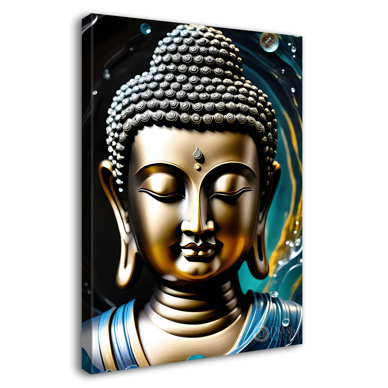 Golden buddha face with dark background - Buddha-V-119