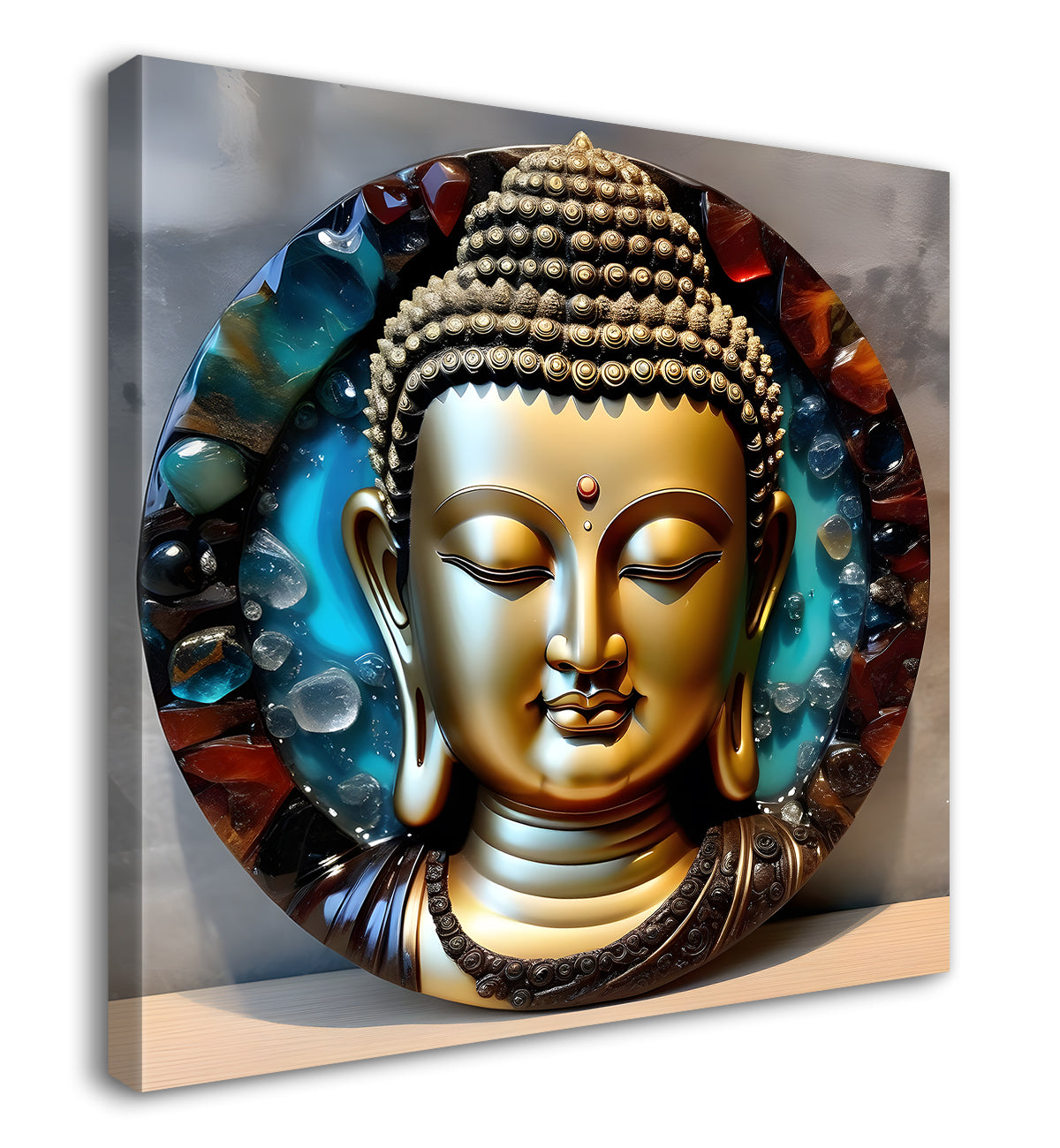 Lord Buddha Rasin art marble finish Golden painting 24x24 inch Buddha-S-119