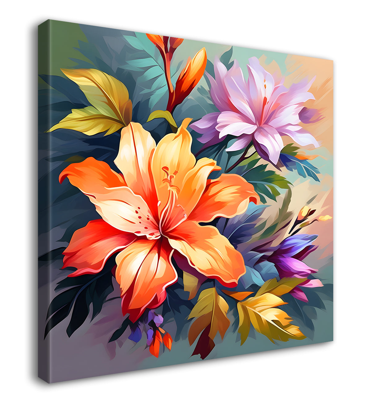 Orange flowers in light background textured painting - Flower-S-119