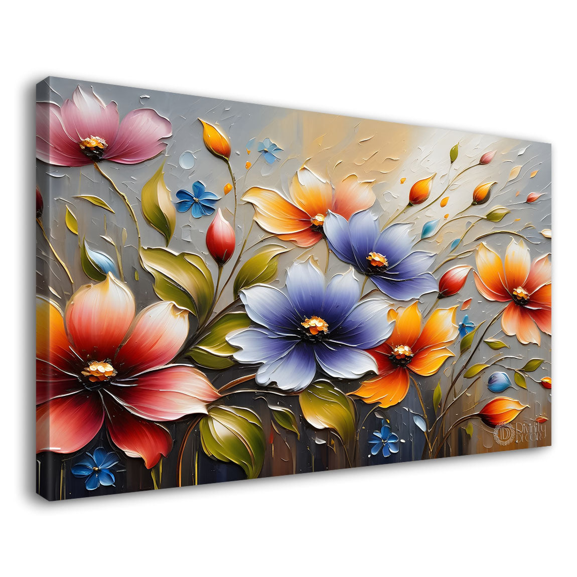 Colorful flowers with grey textured background painting- Design - Flower-119