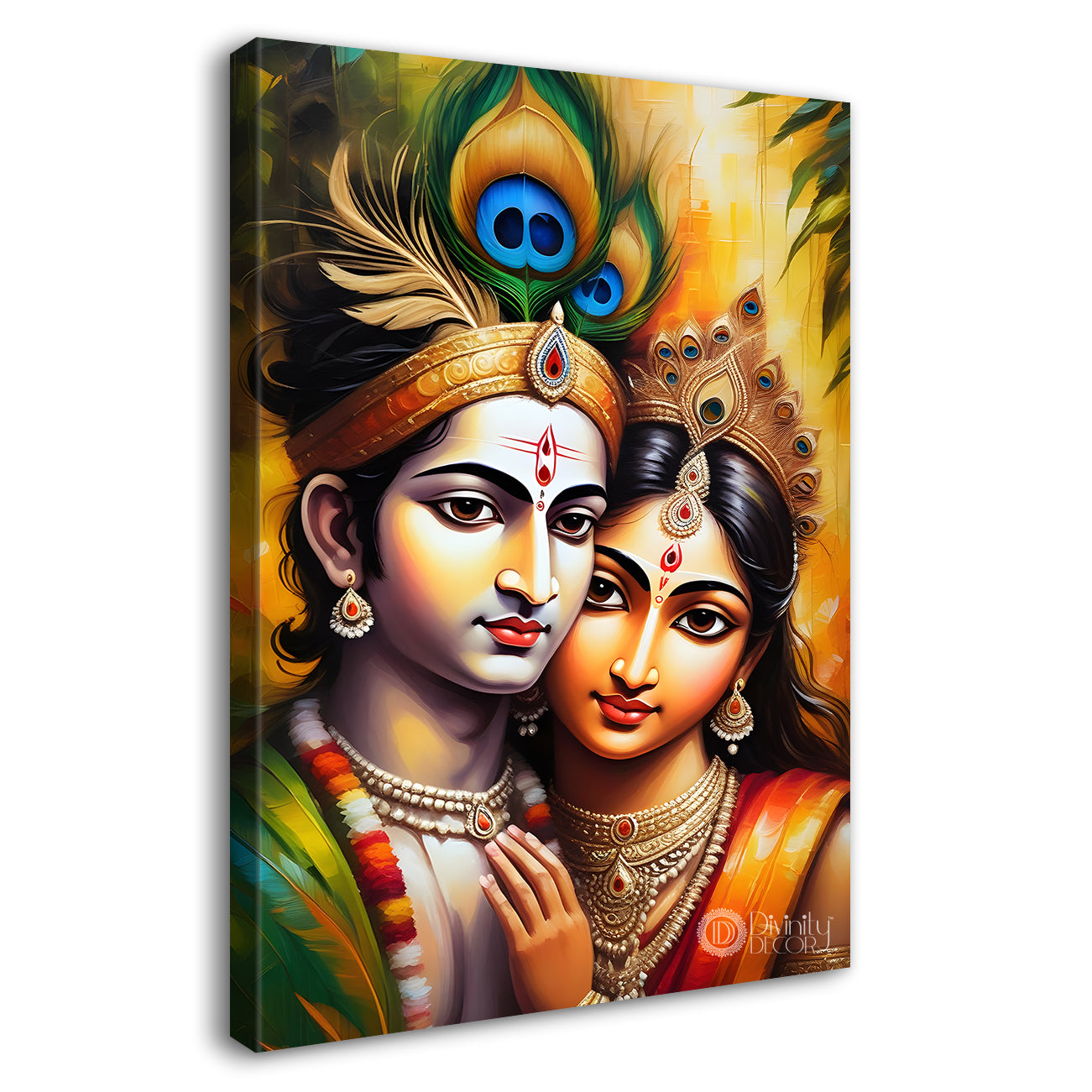 Krishna with radha in yellow background textured art Canvas Painting - Design - Krishna-V-11
