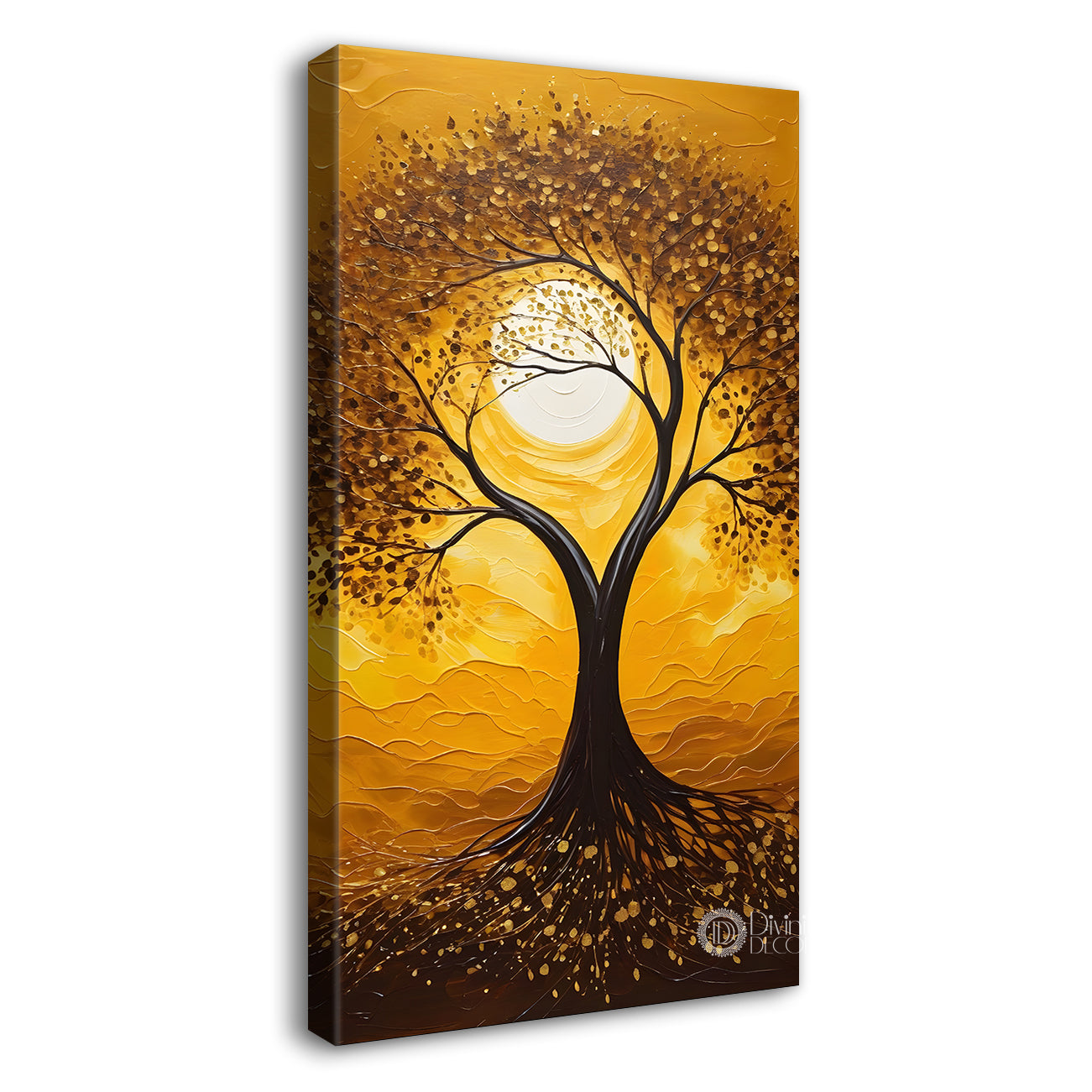 Tree in front of sun with bright textured oil painting Canvas painting - Tree-V-11