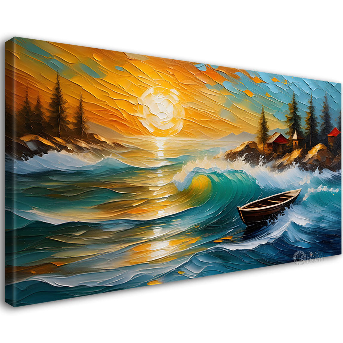 Boat in sea textured modern art canvas painting - Design - River-11