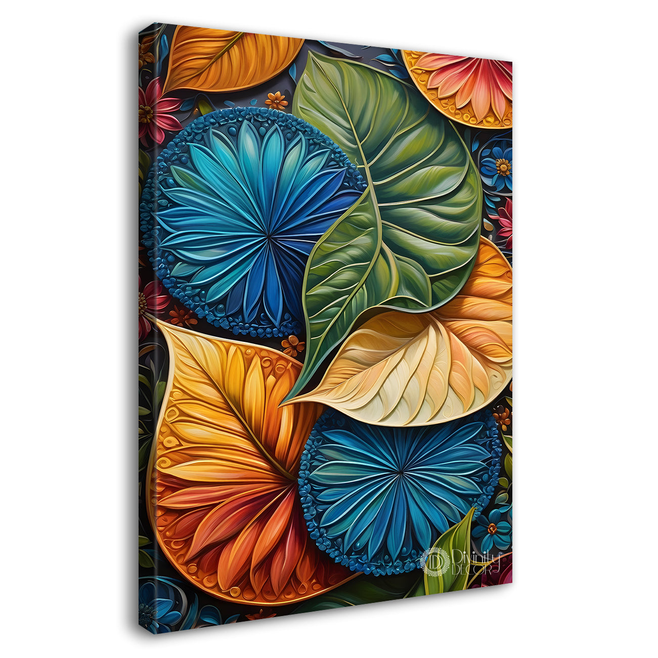 Colourful leaves textured painting - Flower-V-11