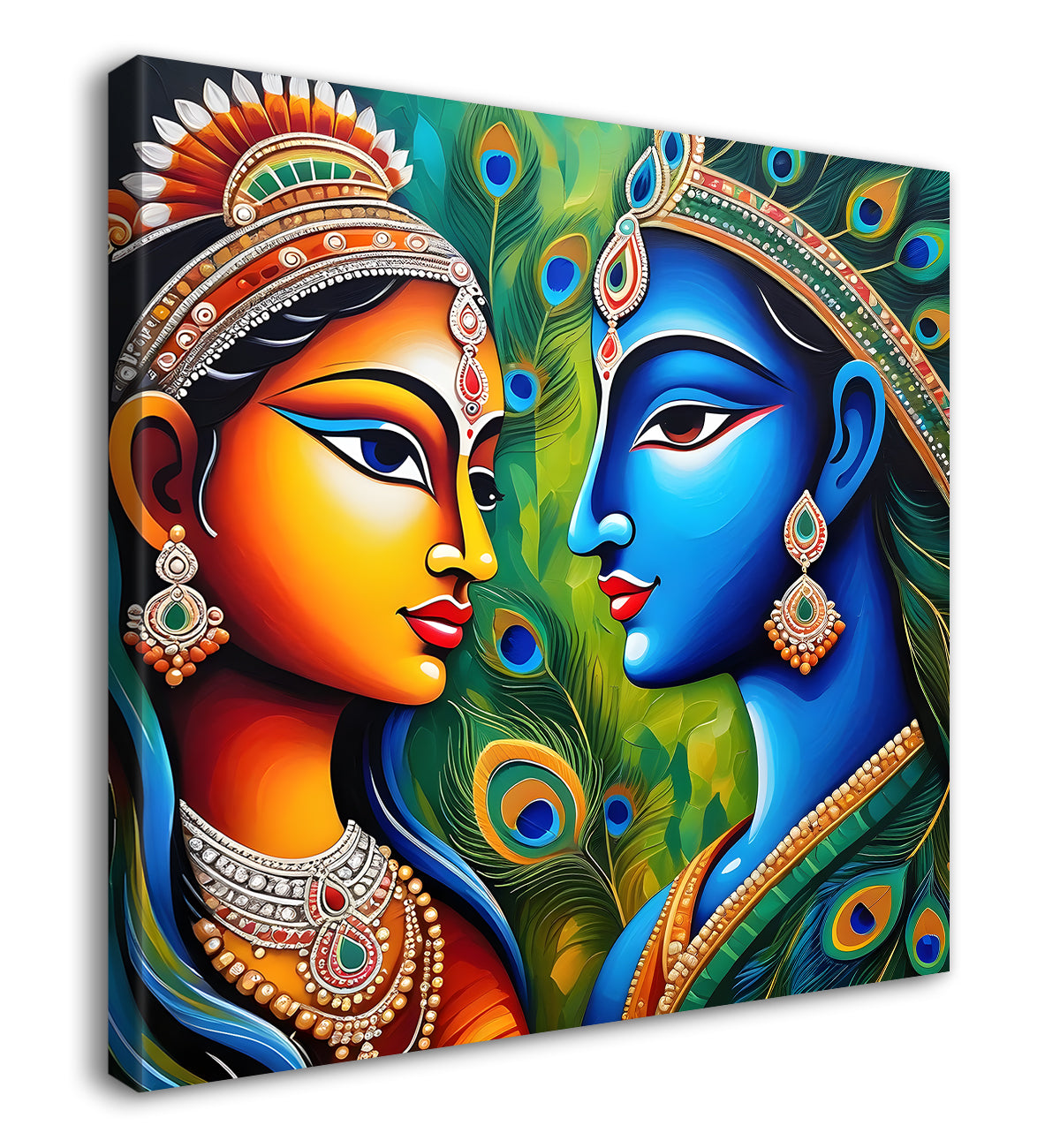 Blue face of krishna with radha in oil painting Canvas Painting 24X24- Design - Krishna-S-11