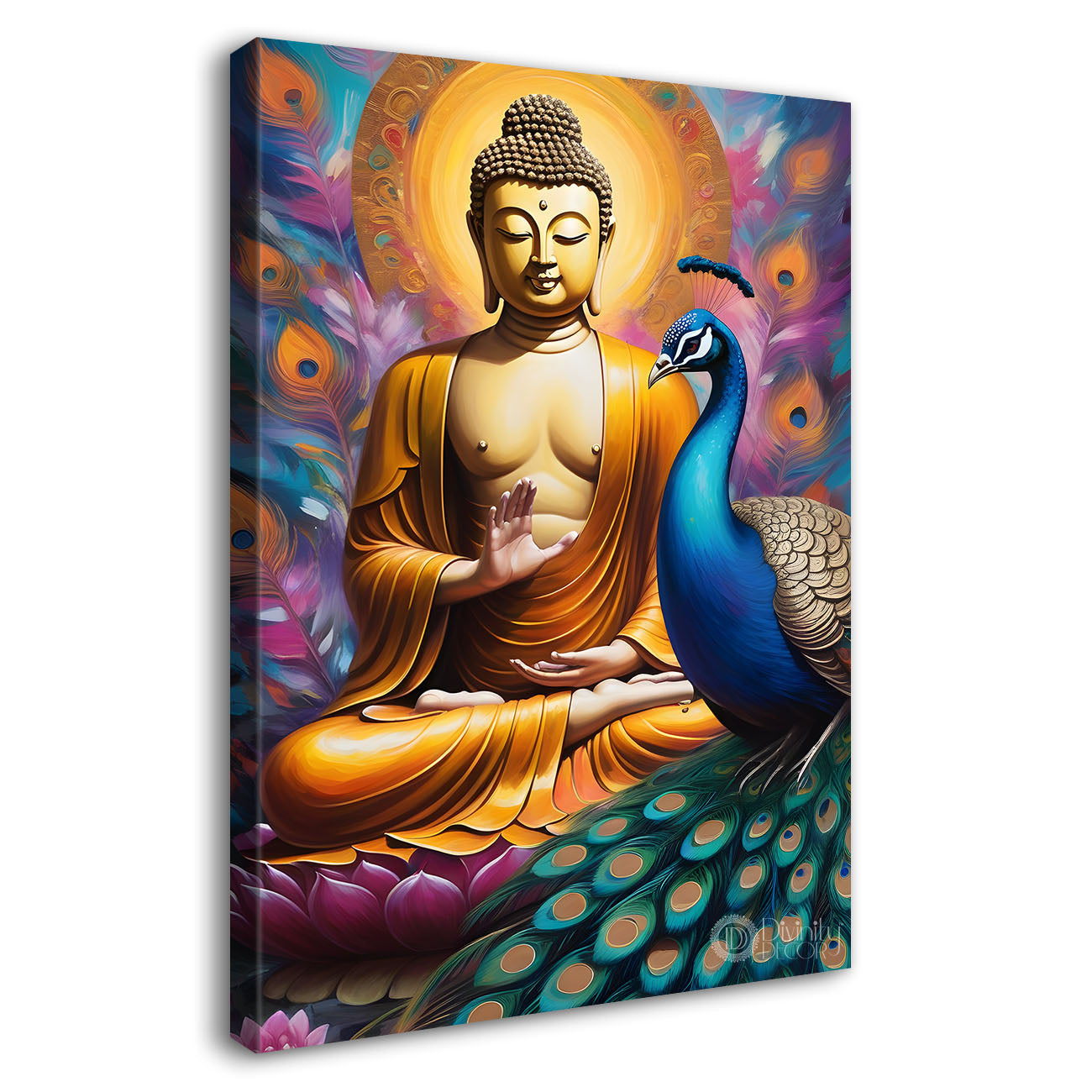 Golden buddha with colourful background textured painting- Buddha-V-11