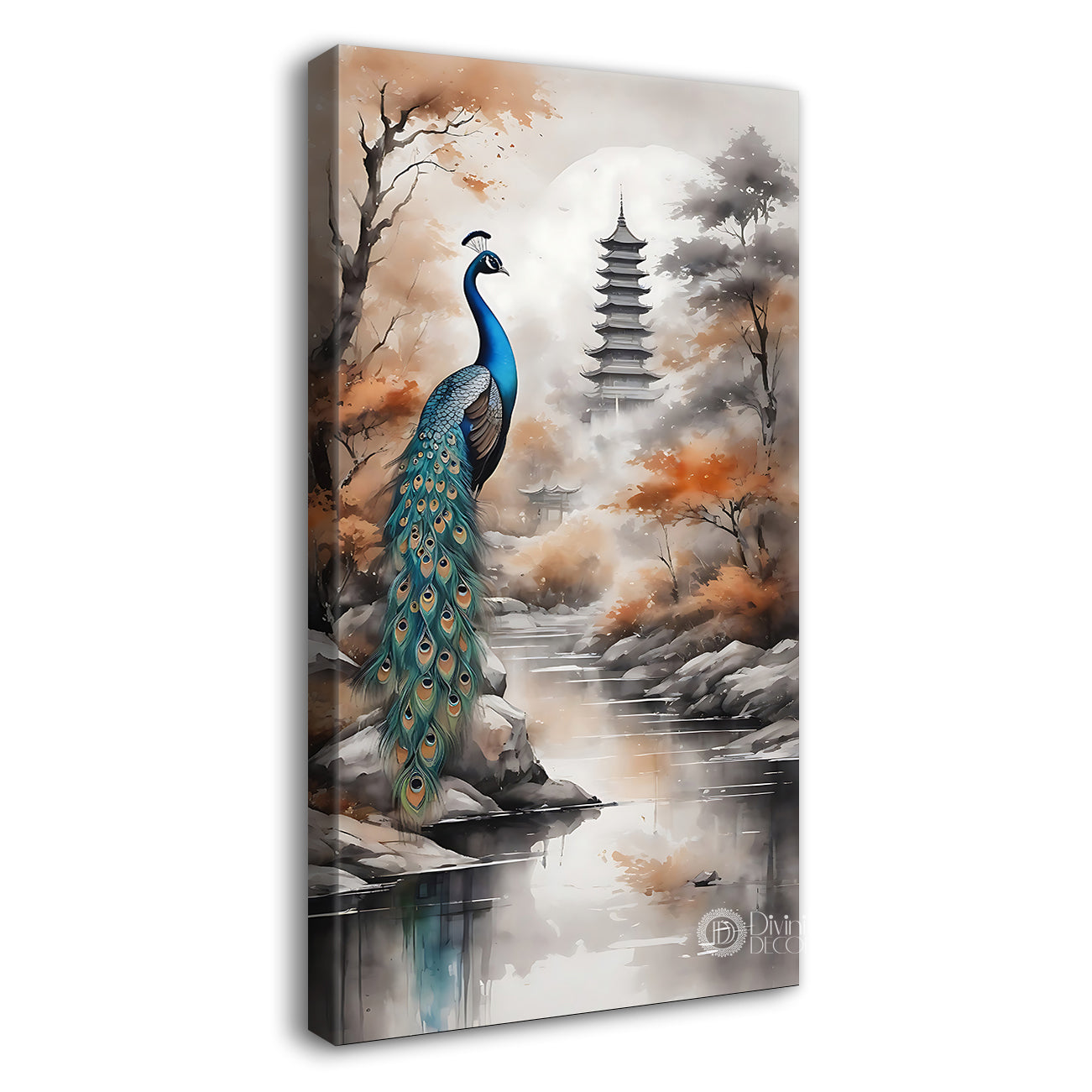 Peacock on branch with light background modenr art - Design - Peacock-V-11