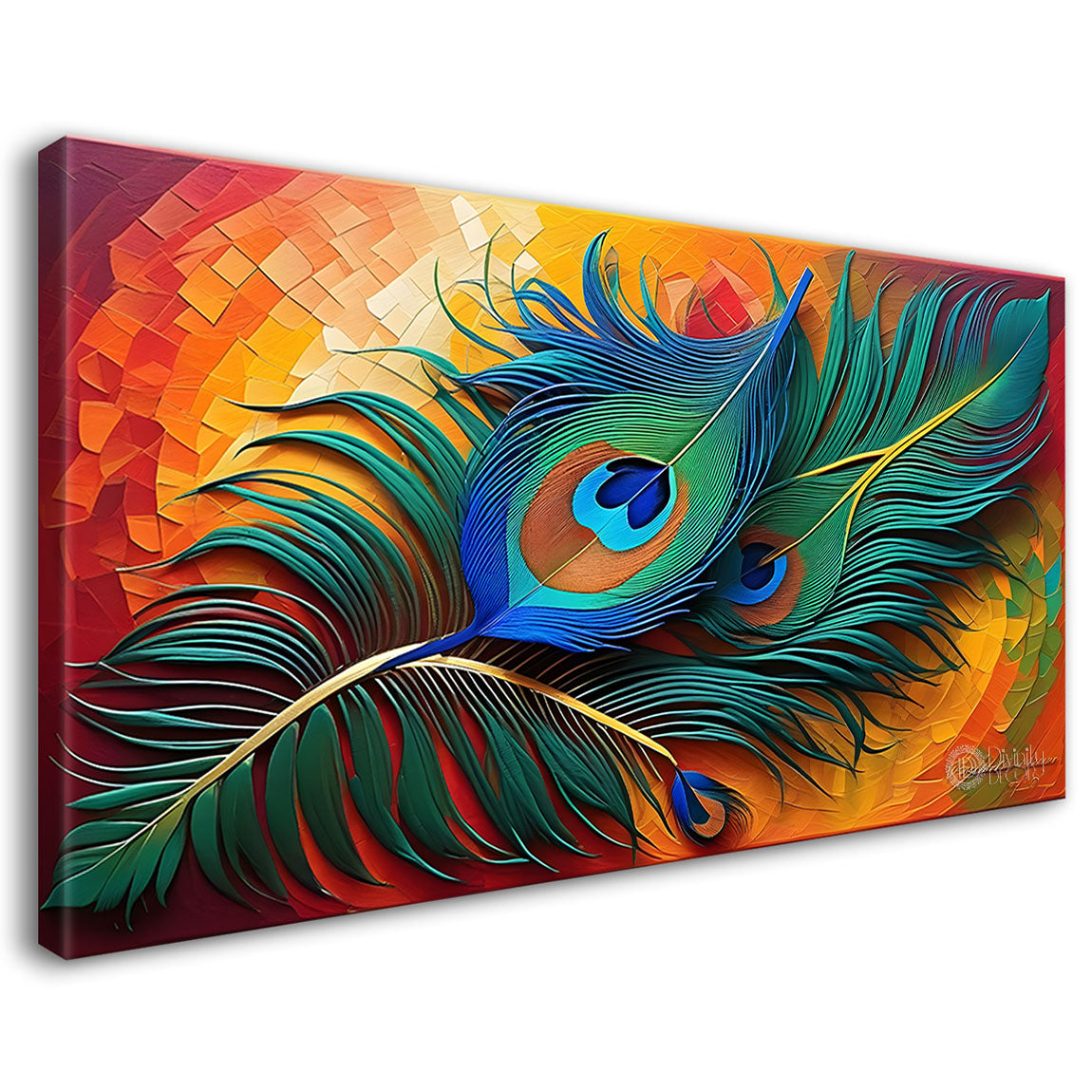 Peacock feather with bright background textured modern art Canvas Painting - Design - Peacock-12