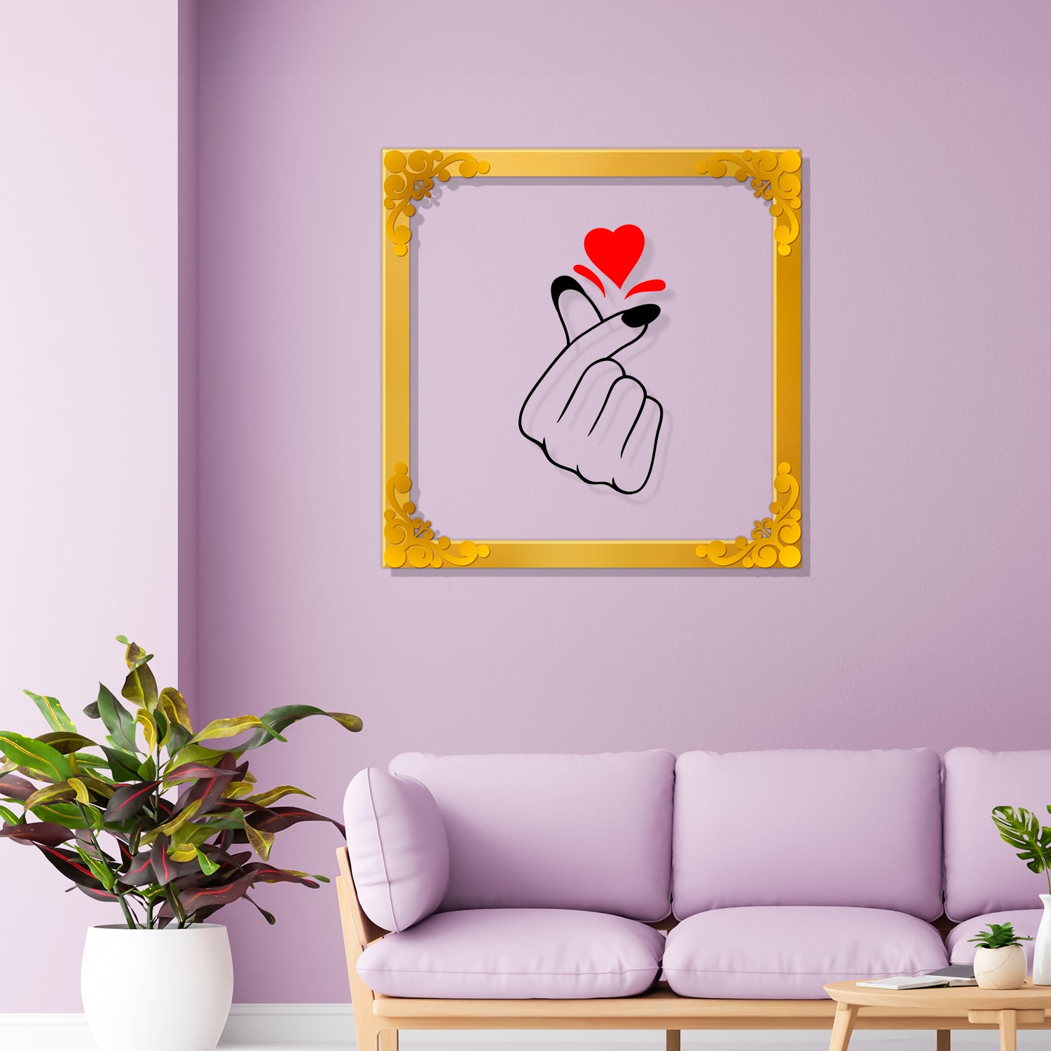 Korean heart Golden Plaque for Gifting, Wall Decor Clear UV print with Golden Border-120