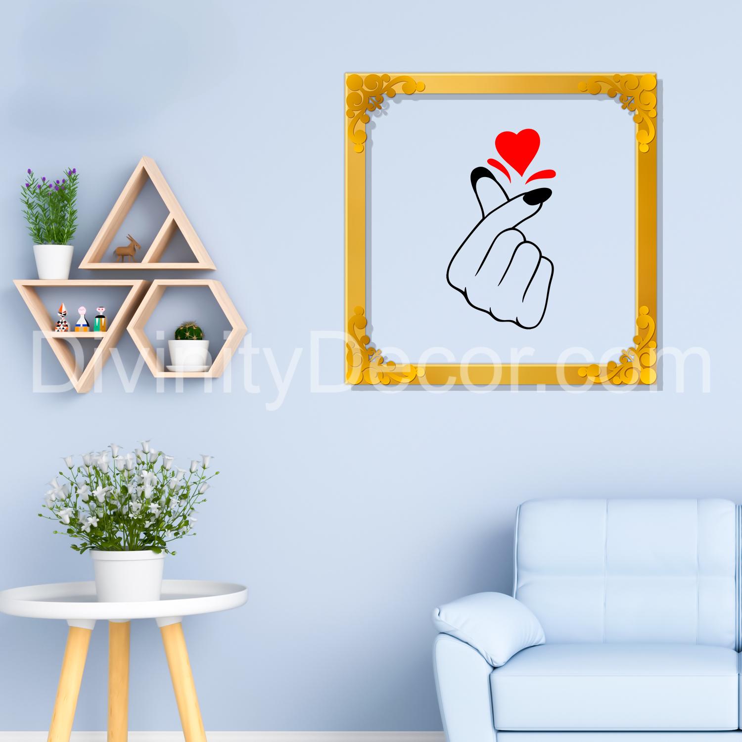 Korean heart Golden Plaque for Gifting, Wall Decor Clear UV print with Golden Border-120